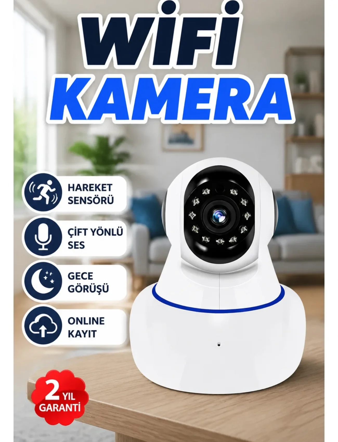 Full HD Akıllı IP Kamera Gece Görüşlü, Hareket Sensörlü, Çift Yönlü Ses ve Online Kayıt Özellikli