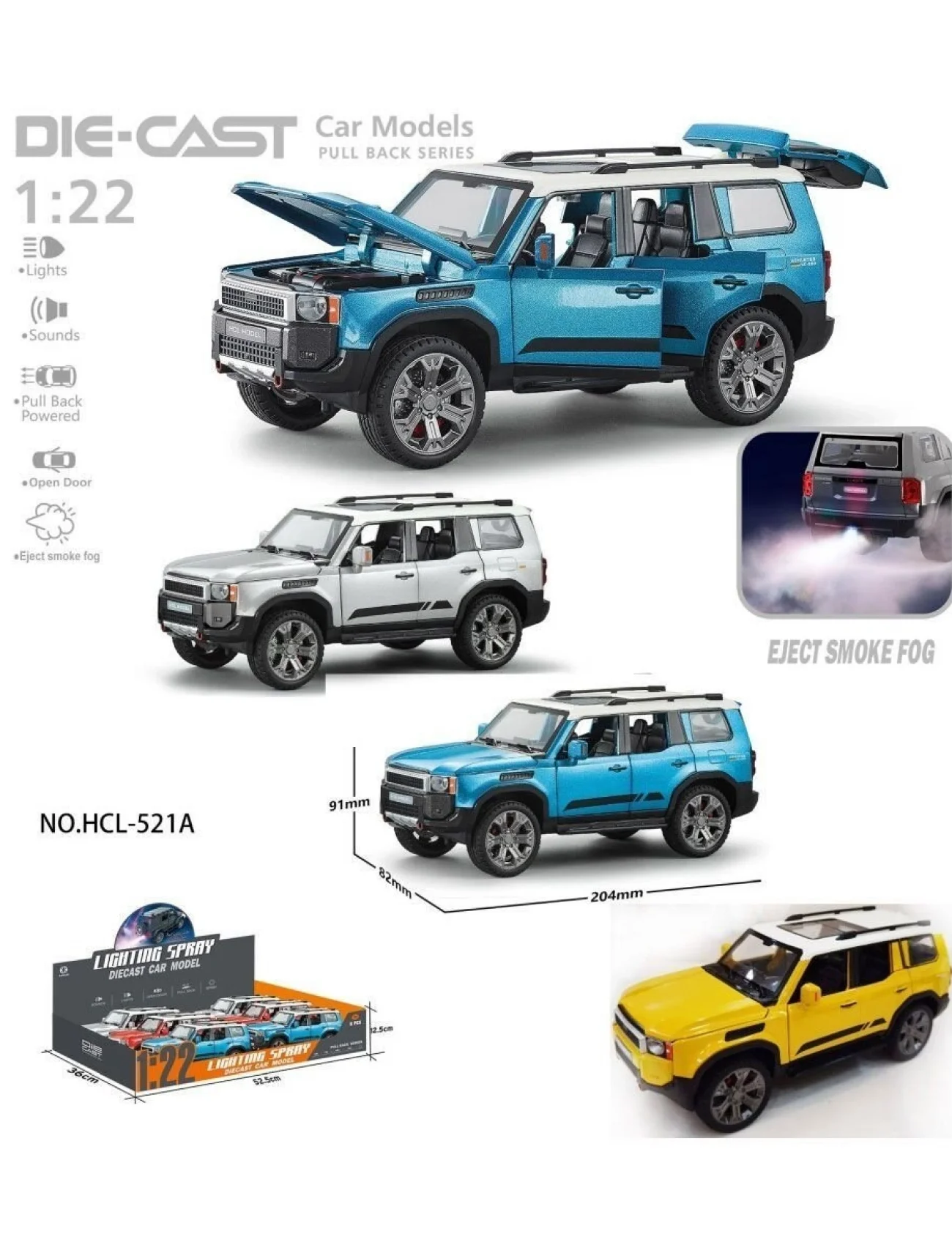 HCL-521A Çek Bırak 1:22 Sesli Ve Işıklı Buharlı Metal Jeep