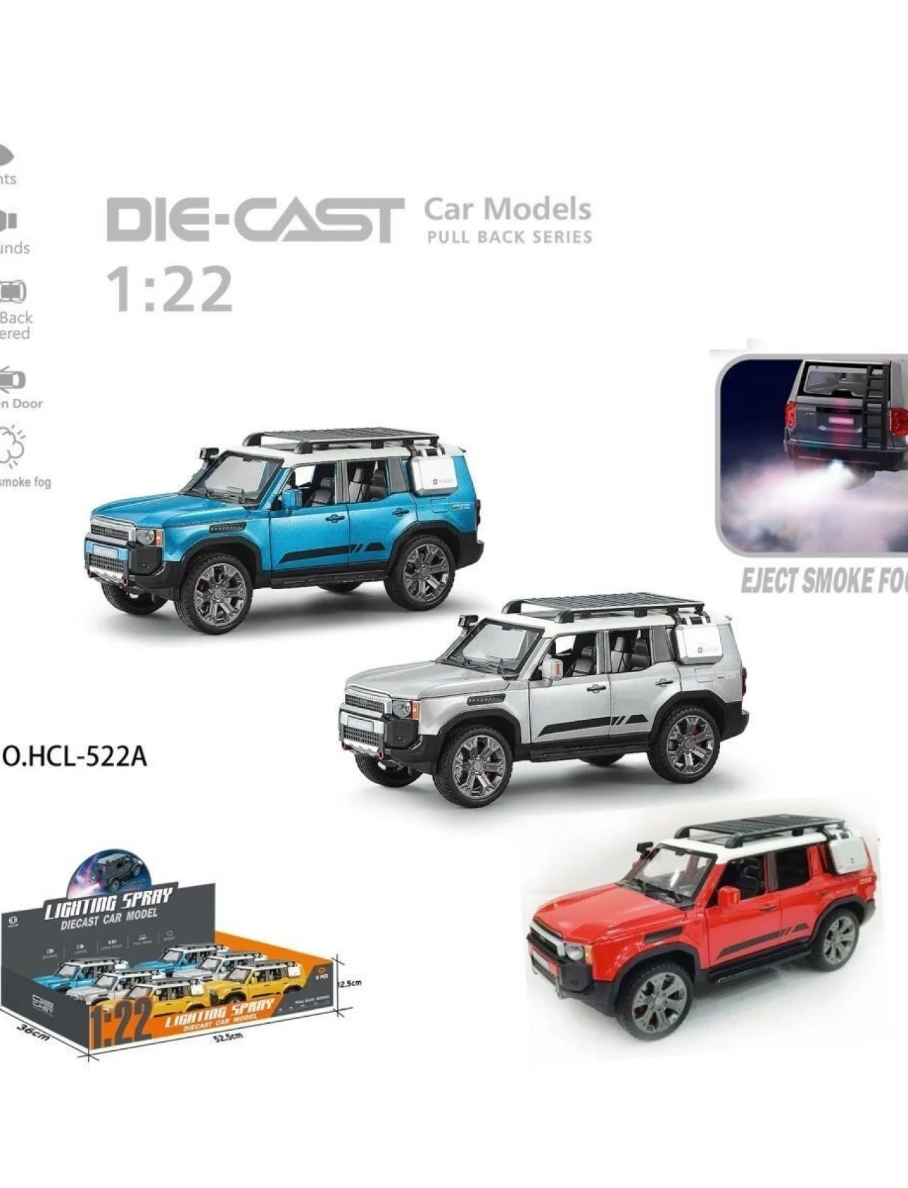 HCL-522A Çek Bırak 1:22 Sesli Ve Işıklı Buharlı Off-Road Metal Jeep
