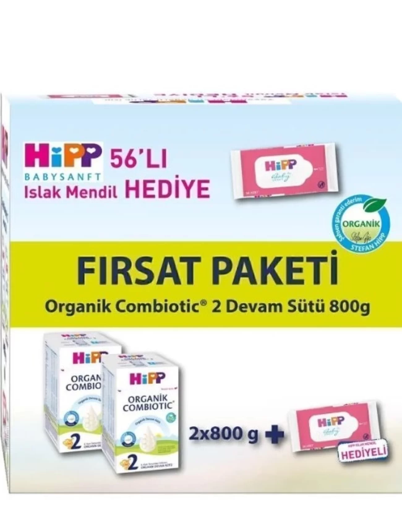 Hipp 2 Organik Combiotic Bebek Sütü 800 Gr X2 Islak Mendil Hediyeli