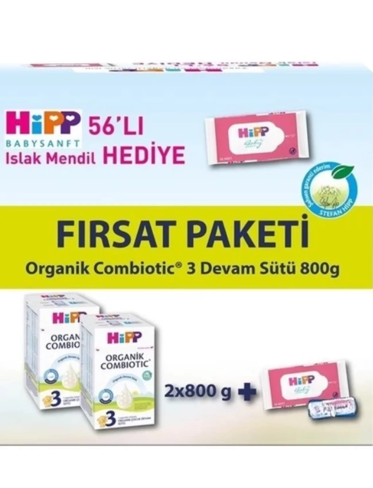 Hipp 3 Organik Combiotic Bebek Sütü 800 Gr X2 Islak Mendil Hediyeli
