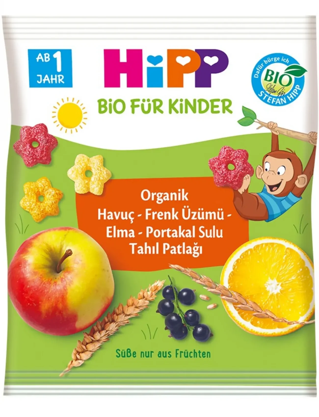 Hipp Organik Havuç Frenk Üzümü Elma Portakal Sulu Tahıl Patlağı 30 Gr