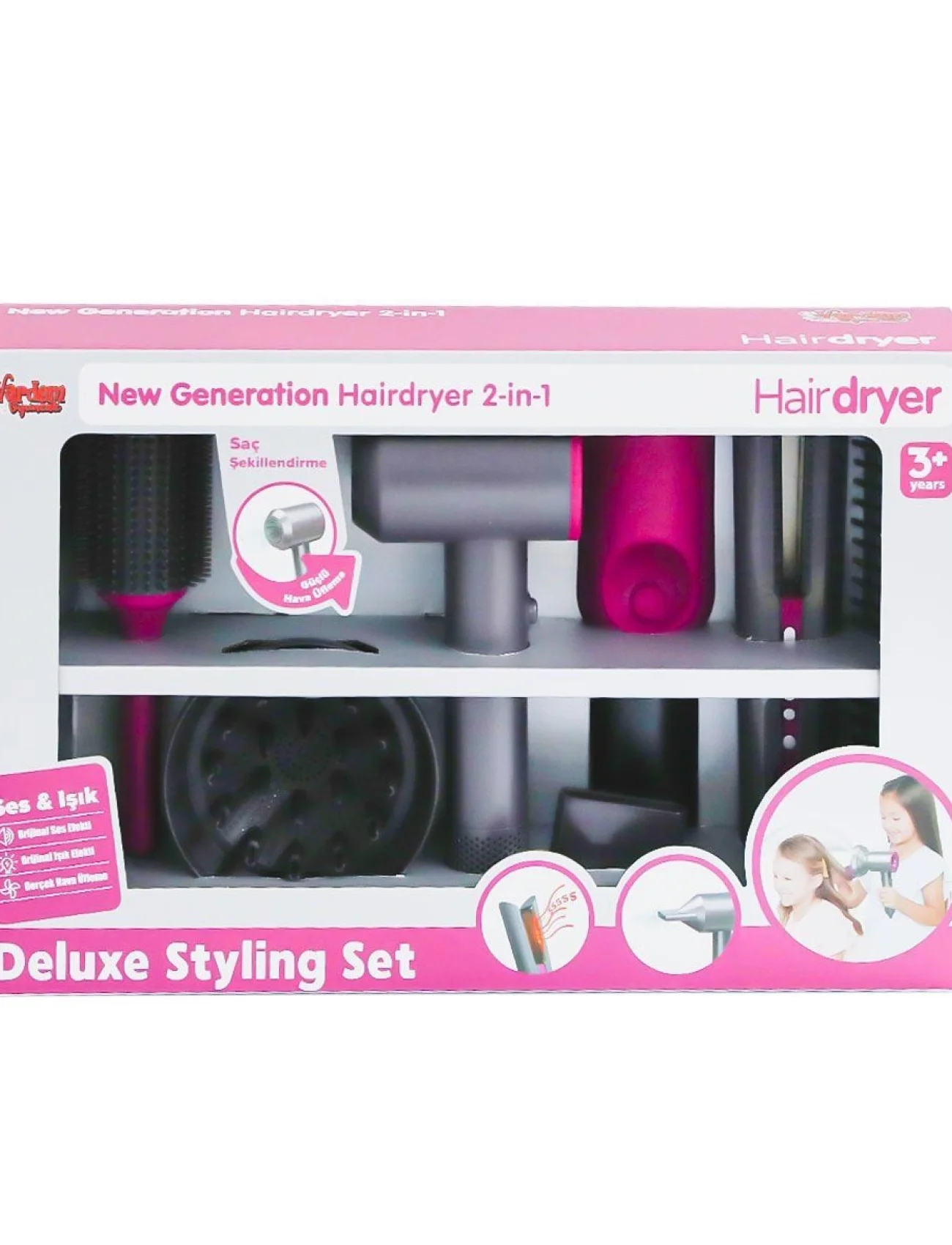 HUA-1019 Sesli ve Işıklı 2IN1 Lüks Saç Şekillendirici Set -Vardem Oyuncak