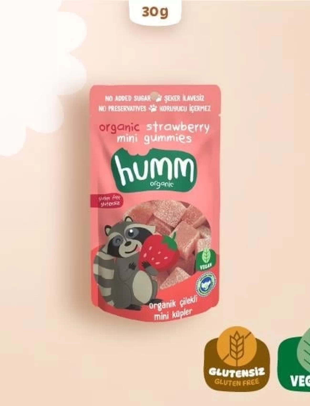 Humm Organik Çilekli Glutensiz Vegan Mini Küpler 30 Gr
