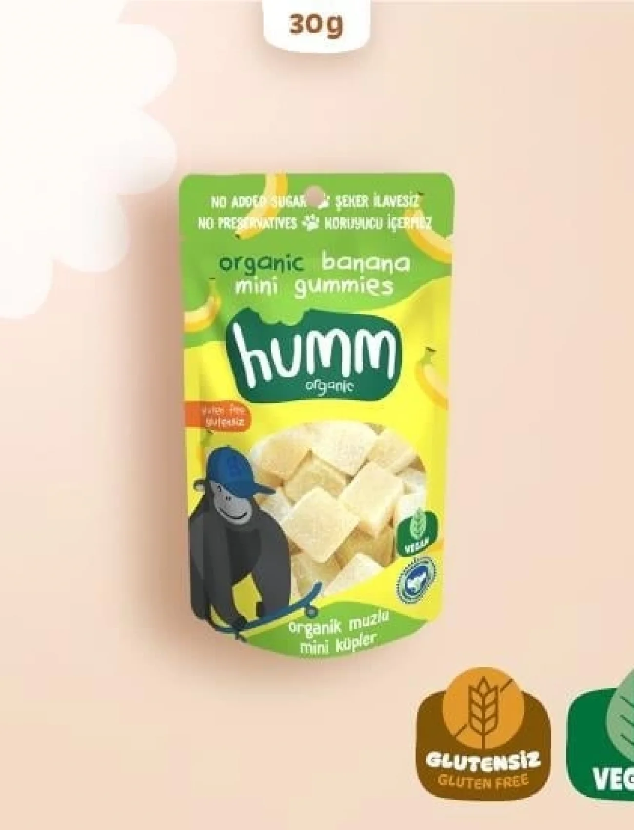 Humm Organik Muzlu Glutensiz Vegan Mini Küpler 30 Gr
