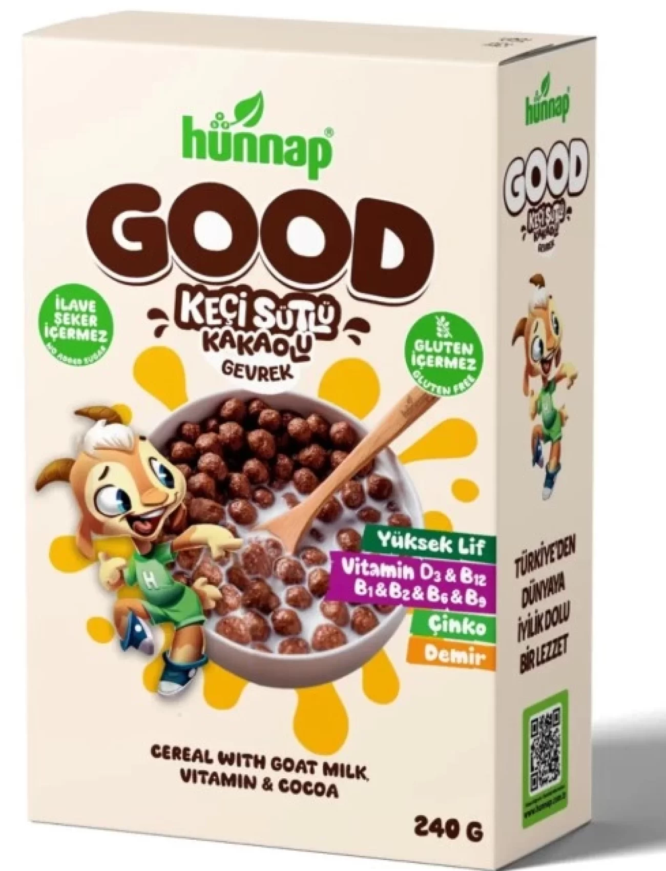Hünnap Keçi Sütlü Kakao Ve Vitamıin Tahıllı Glutensiz Gevrek 240 Gr