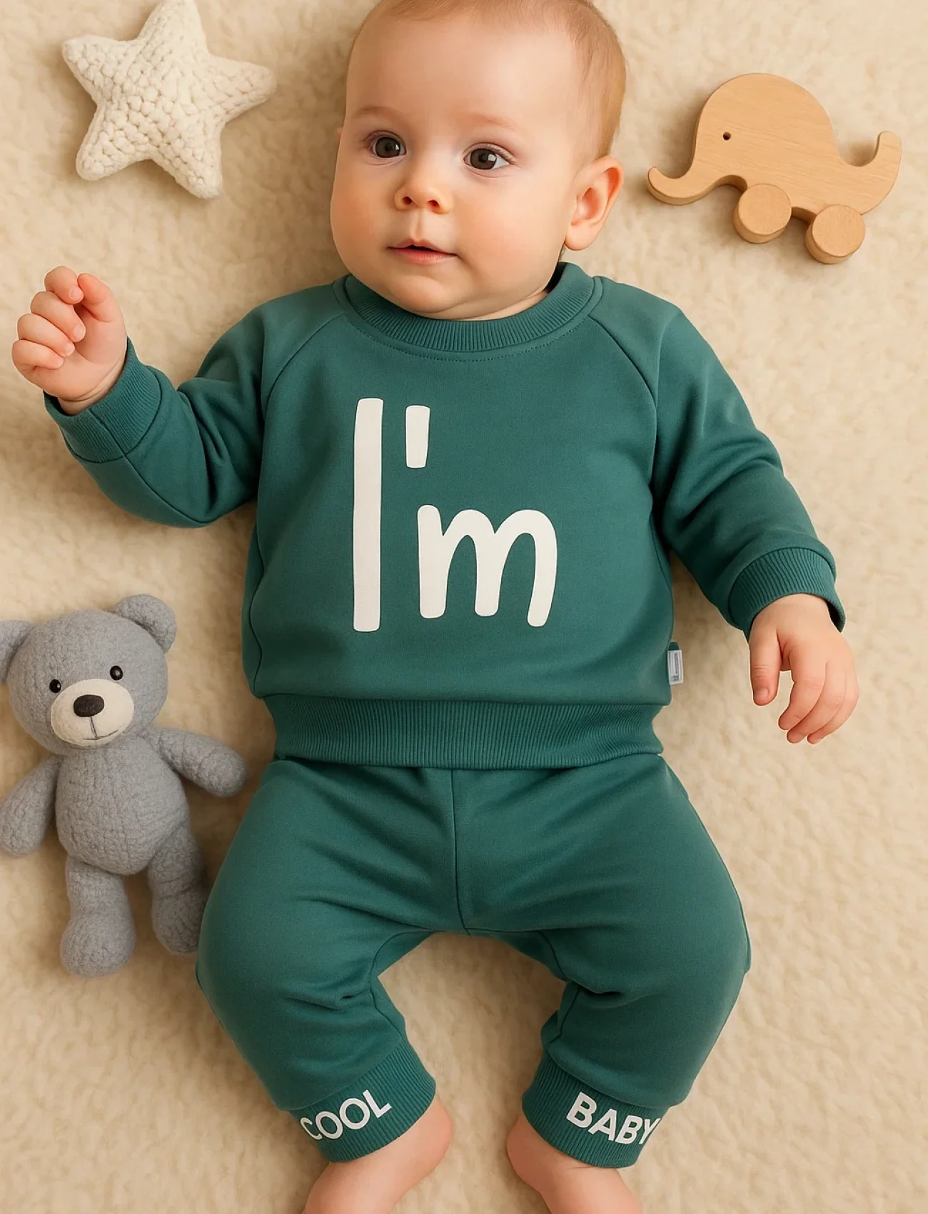 Im Cool Desenli Pamuklu 2li Erkek Bebek Takımı