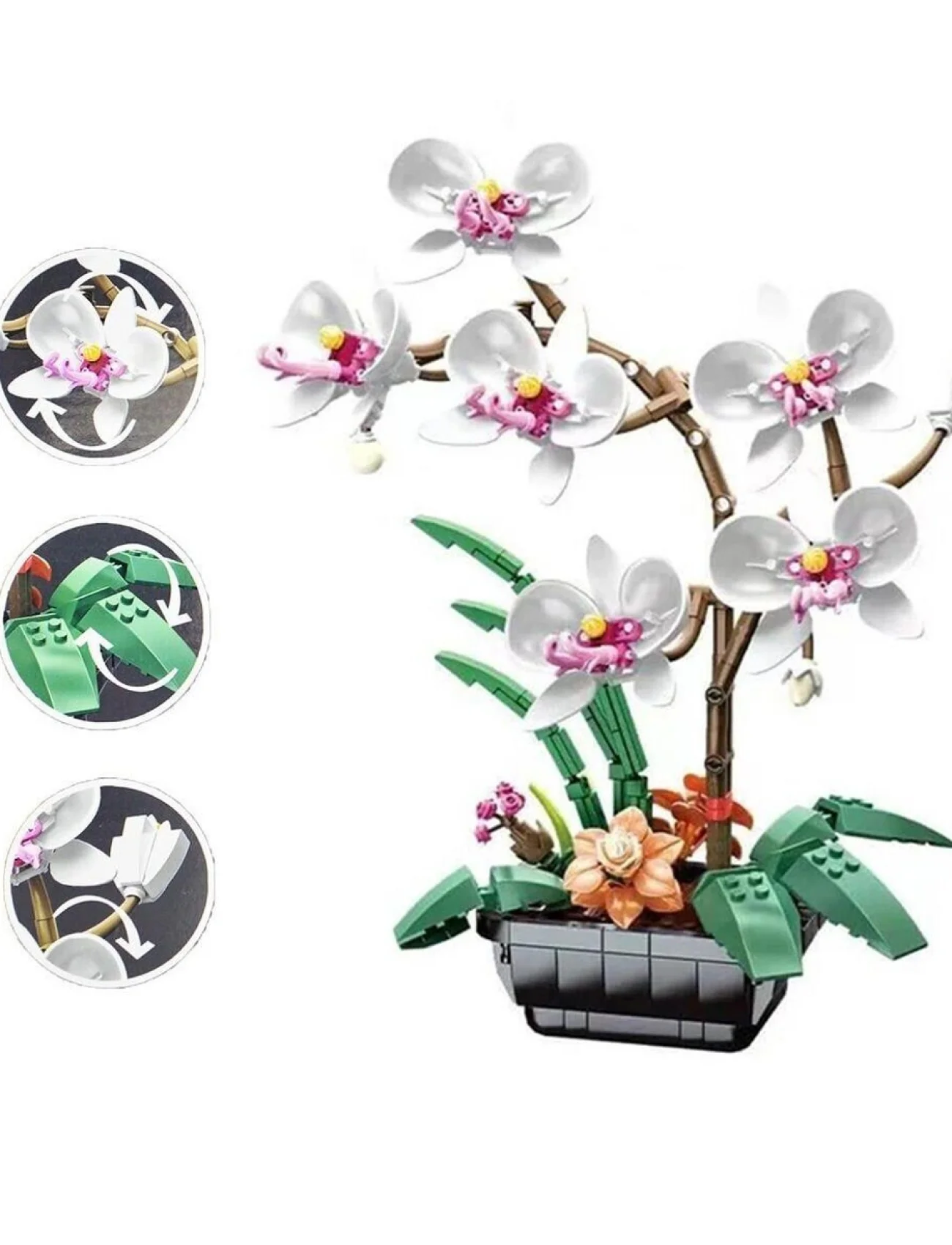 JK29012 JAKİ BEYAZ ORKİDE SAKSIDA 581 PARÇA BLOCK OYUNCAK