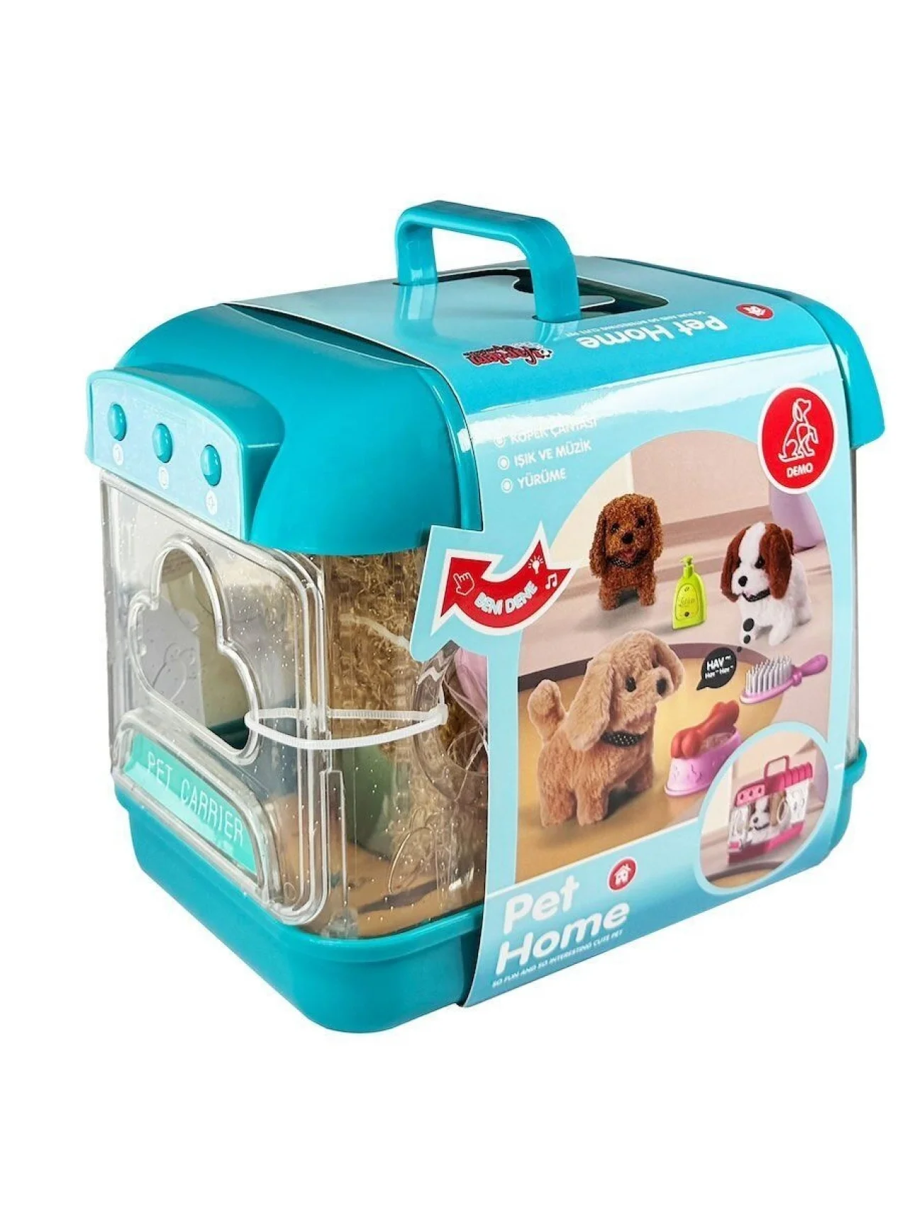 JND-6806 Hareketli Köpek ve Işıklı Sesli Şeffaf Kafes Seti -Vardem Oyuncak