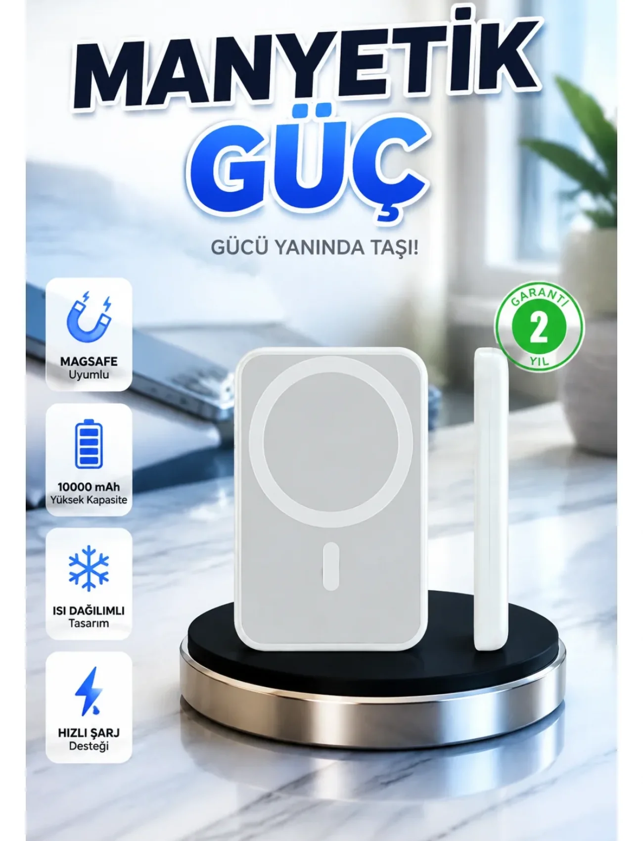 Kablosuz MagSafe Powerbank iPhone Uyumlu, 10000 mAh, Isı Dağılımlı