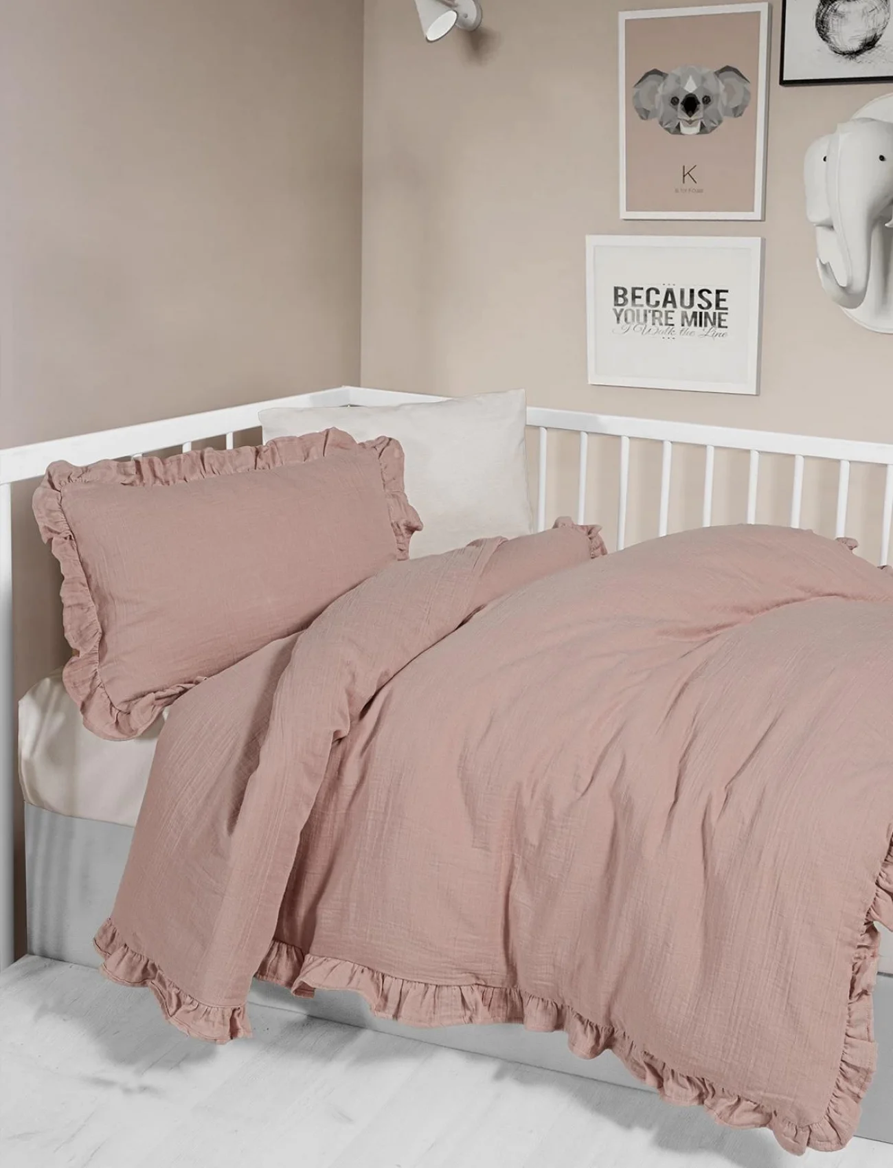 Kanz 2 Kat Fırfırlı Bebek Müslin Nevresim Knz-023 Pudra