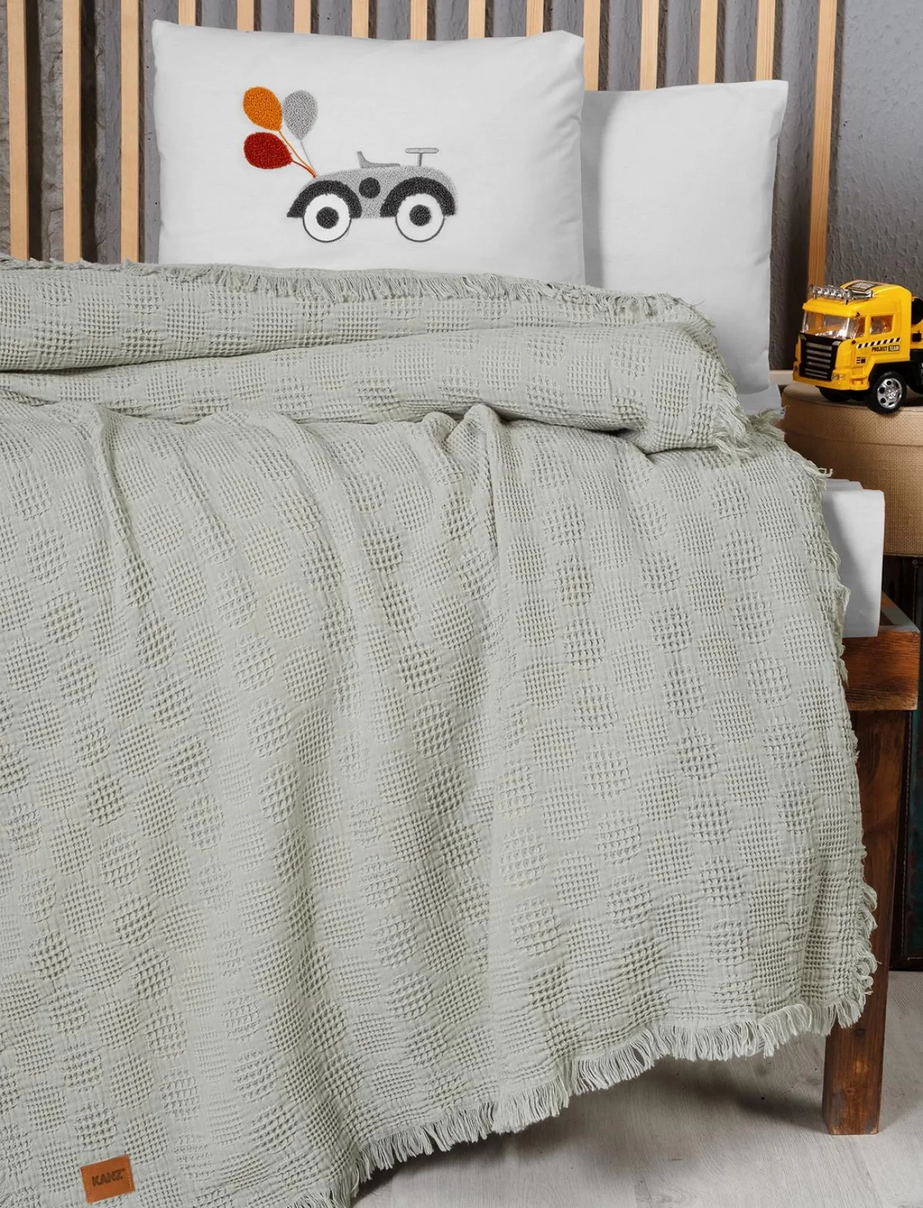 Kanz Bebek Waffle Müslin Nakışlı Pike Knz-021 Bubble Yeşil