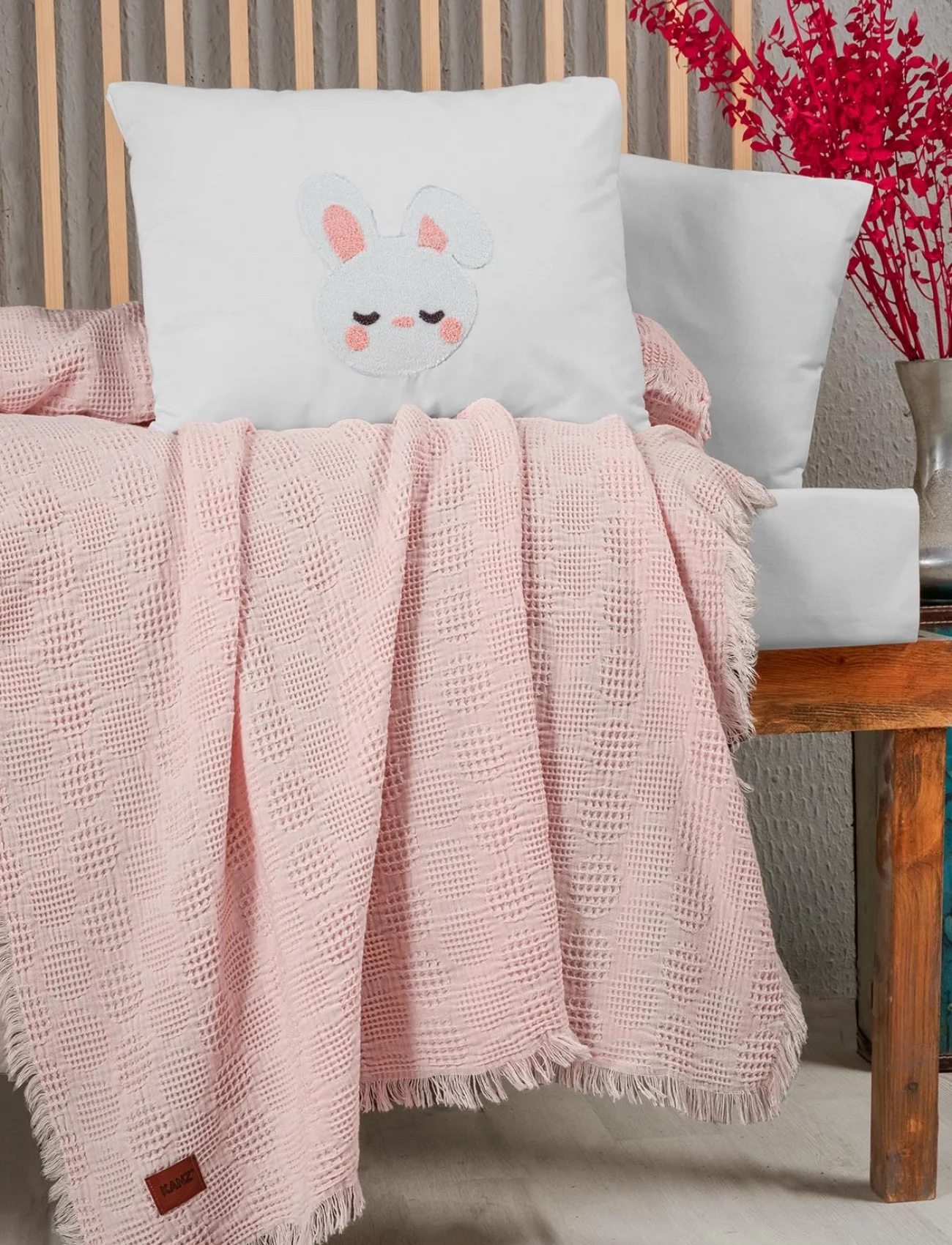 Kanz Bebek Waffle Müslin Nakışlı Pike Knz-021 Bunbun