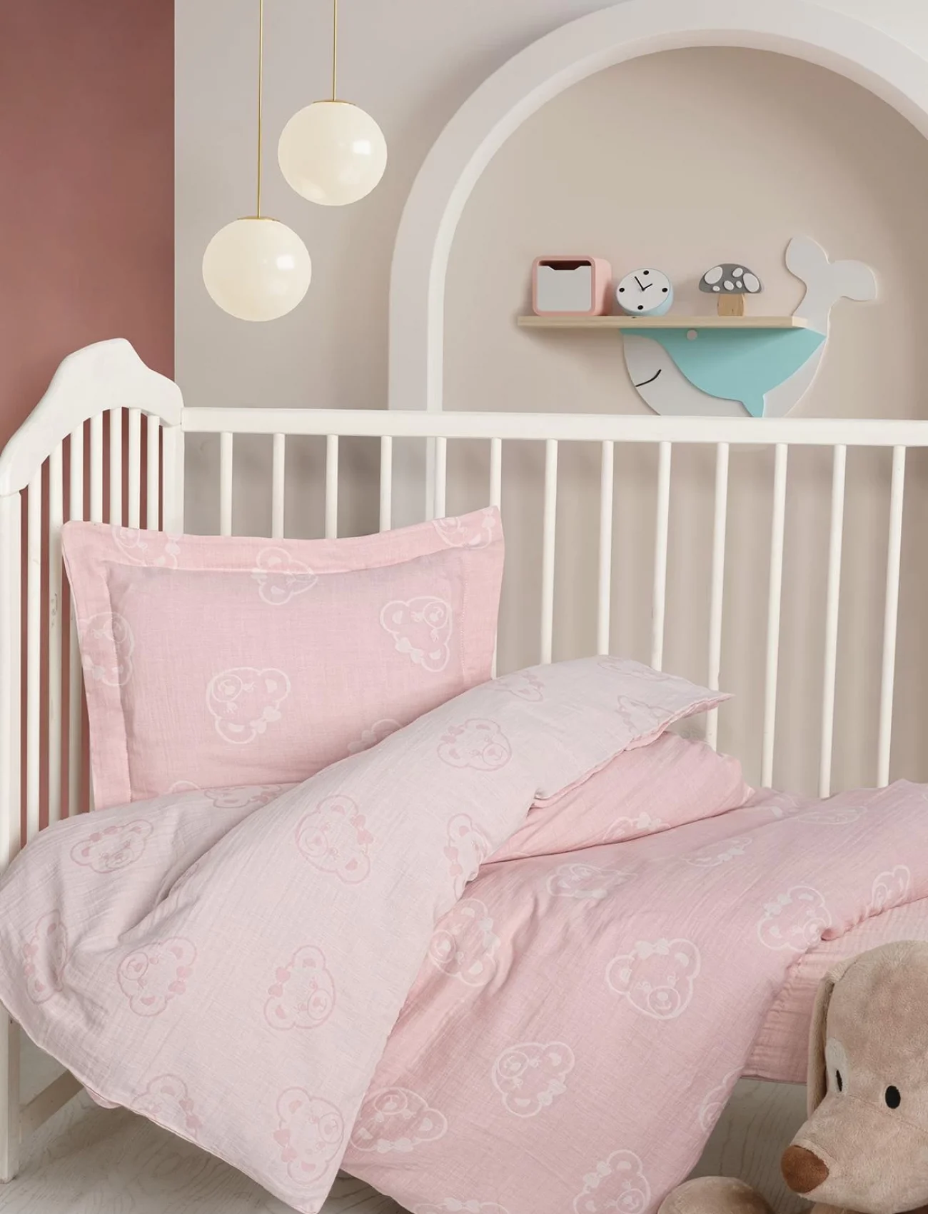 Kanz Jakarlı Müslin Bebek Nevresim Takımı Knz-013 Bear Pembe