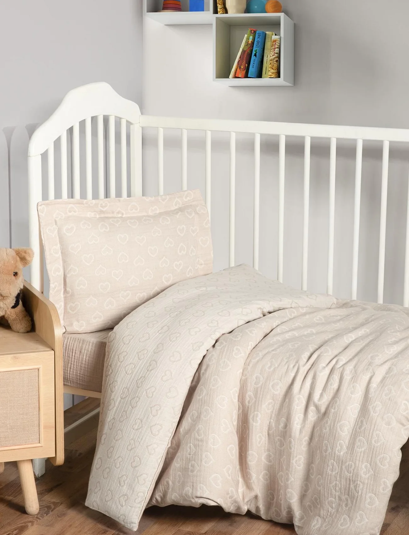 Kanz Jakarlı Müslin Bebek Nevresim Takımı Knz-013 Heart Kahve