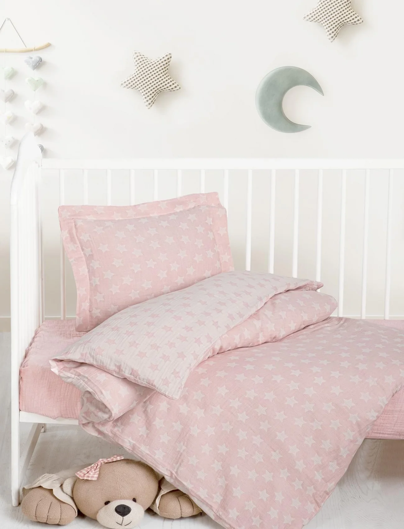 Kanz Jakarlı Müslin Bebek Nevresim Takımı Knz-013 Stars Pembe
