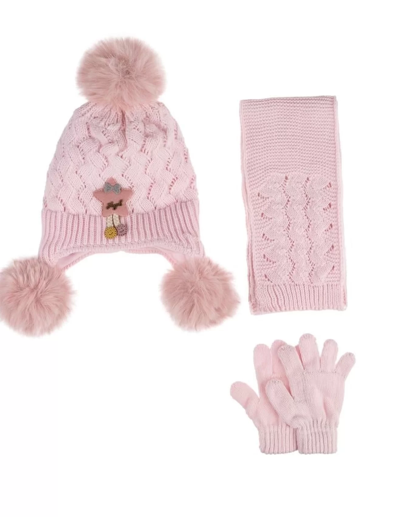 Kitti Bebe Kız Atkı Bere Eldiven Takım (1-4 Yaş) K24160-02 Açık Pembe