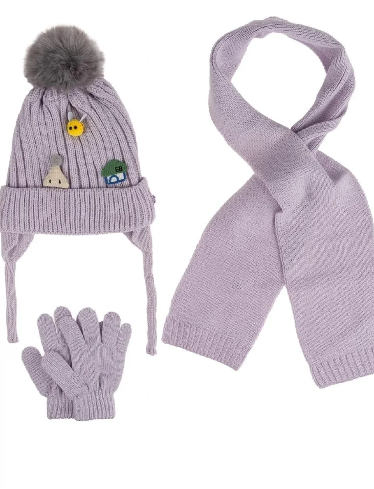 Kitti Bebe Kız Atkı Bere Eldiven Takım (1-4 Yaş) K24160-03 Lila