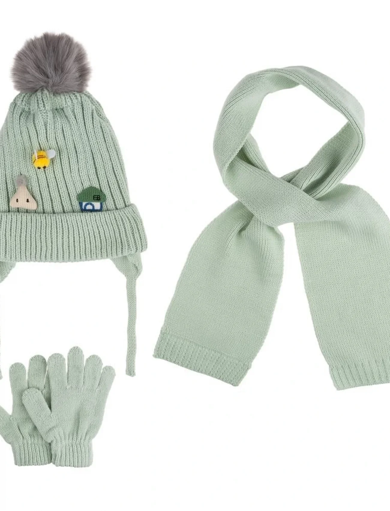 Kitti Bebe Kız Atkı Bere Eldiven Takım (1-4 Yaş) K24160-03 Mint