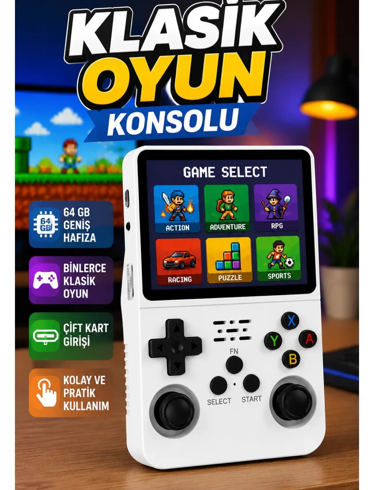 Klasik Oyun Konsolu 64 Bit İşlemci ve Çift Kart Girişi Özellikli Yeni Nesil
