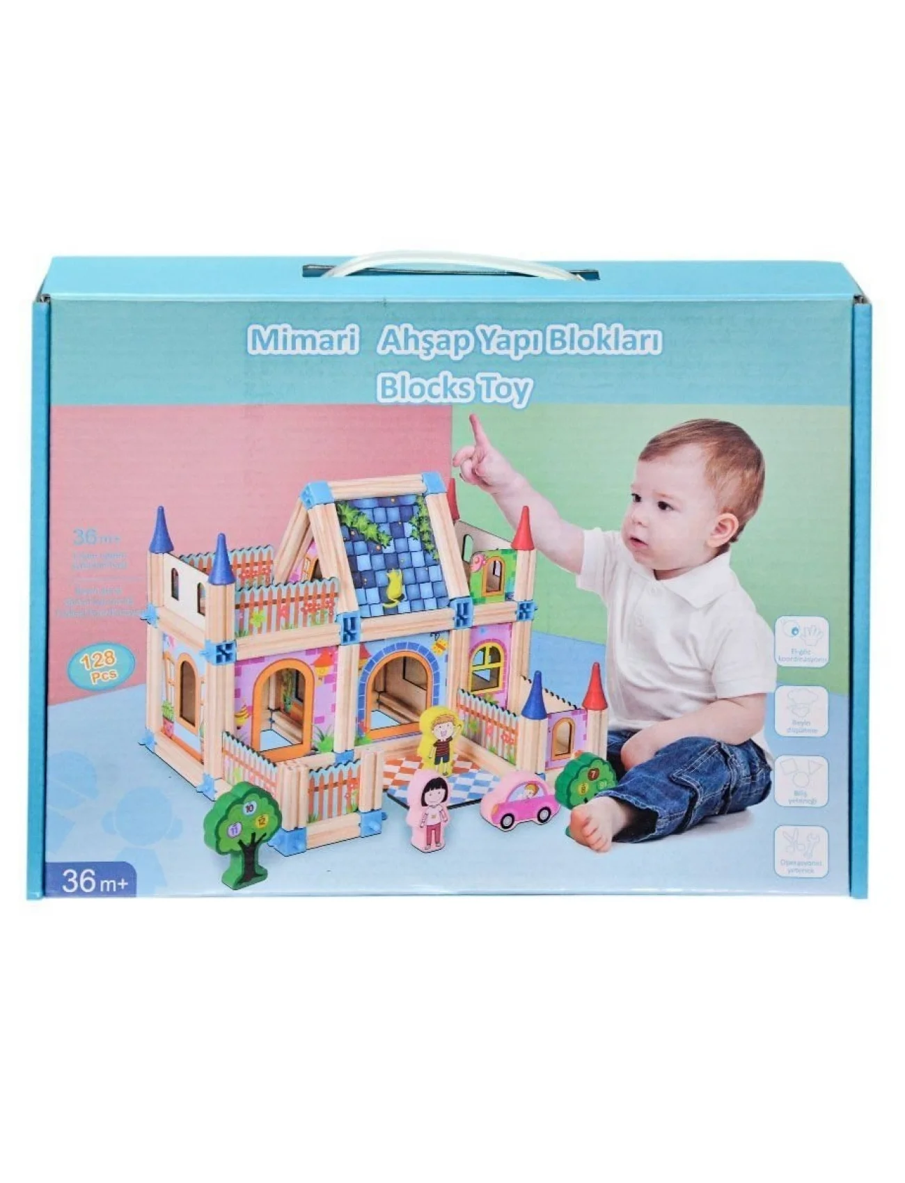 KZL-2102102 Ahşap Mimari Yapı Blokları 128 Parça