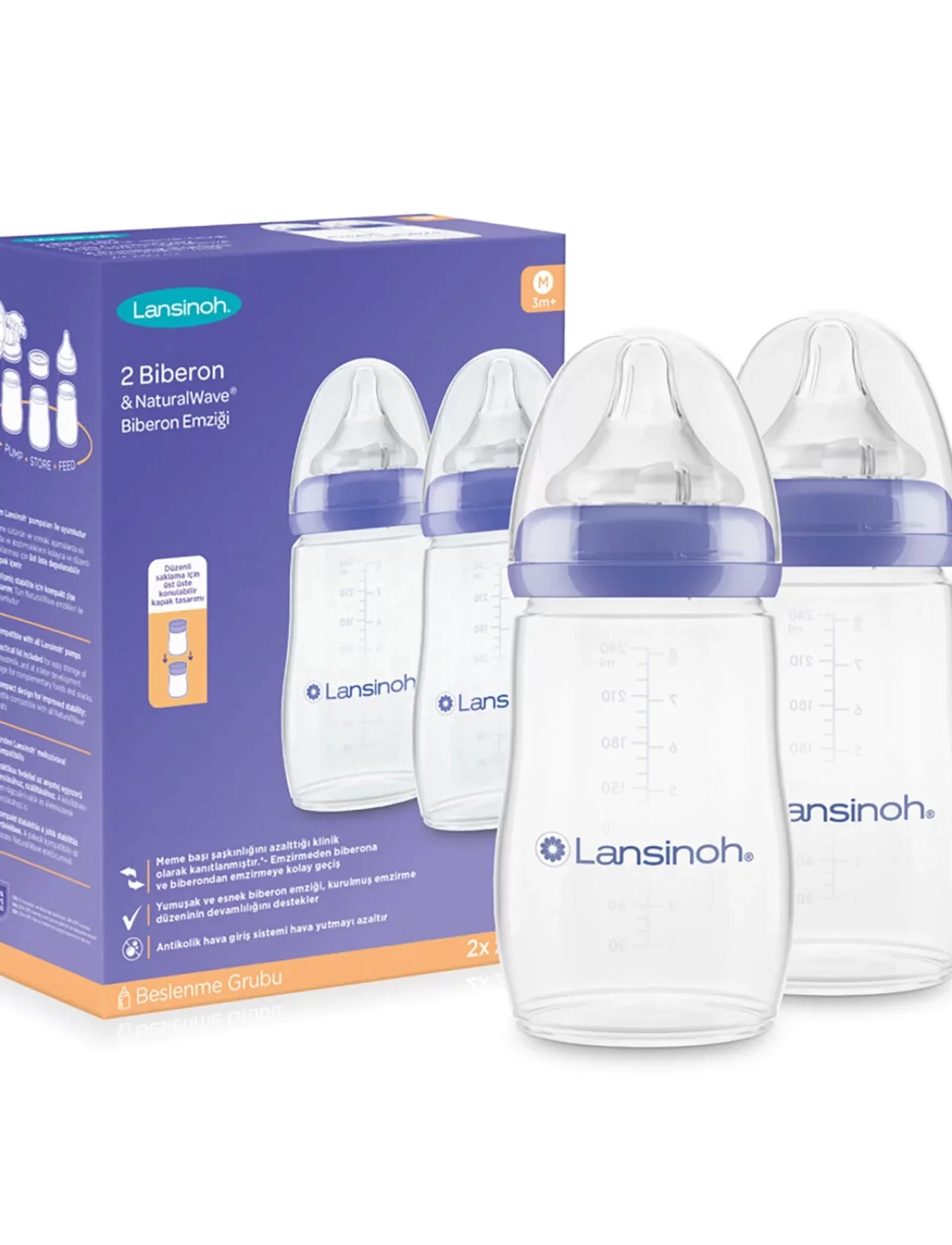 Lansinoh Biberon 2li Natural Wawa Biberon Emziği 240 Ml