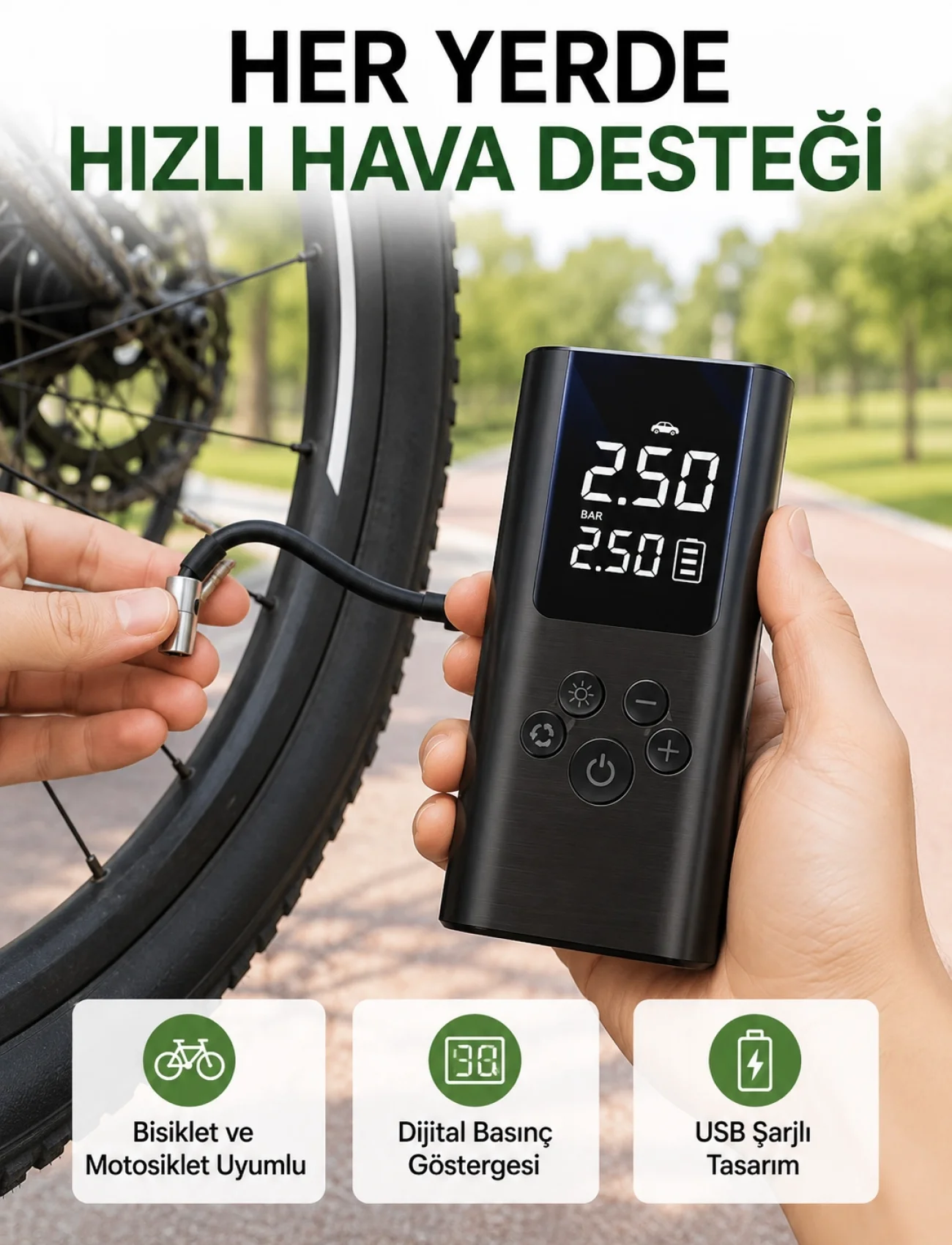 LED Işıklı Dijital Hava Pompası Araba Bisiklet Uyumlu