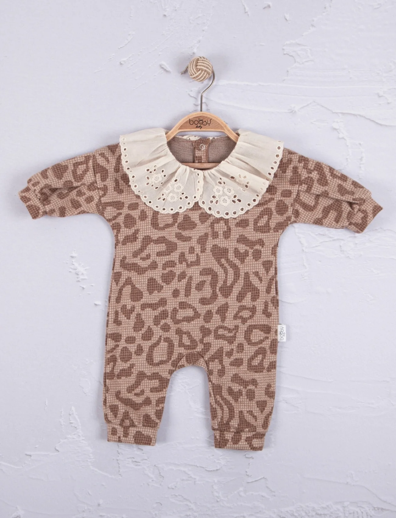 Leopar Dama Desenli % 100 Pamuk Kız Bebek Tulum