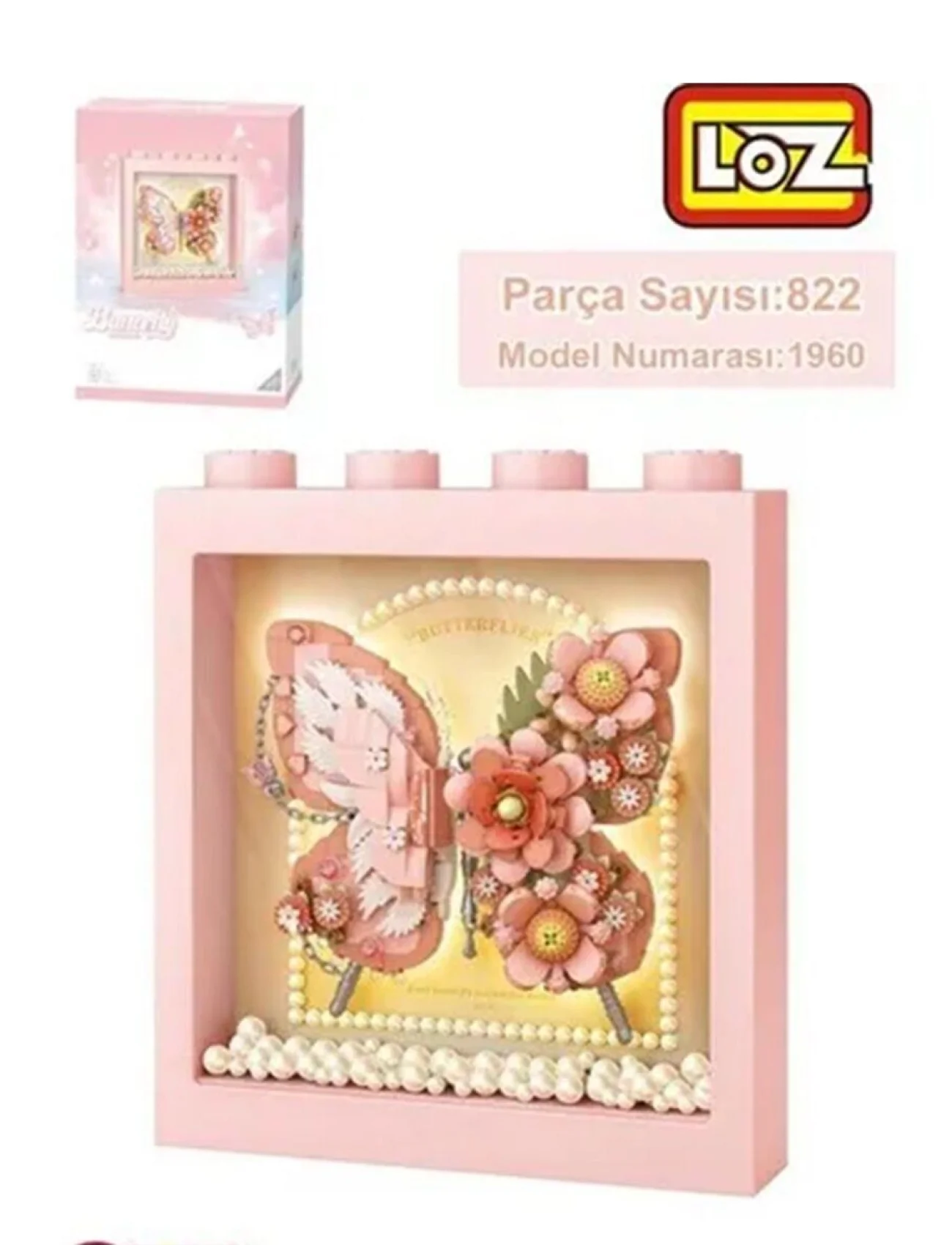 LZ-1960 LOZ PEMBE KELEBEK ÇERÇEVE 822 PARÇA BLOCK OYUNCAK