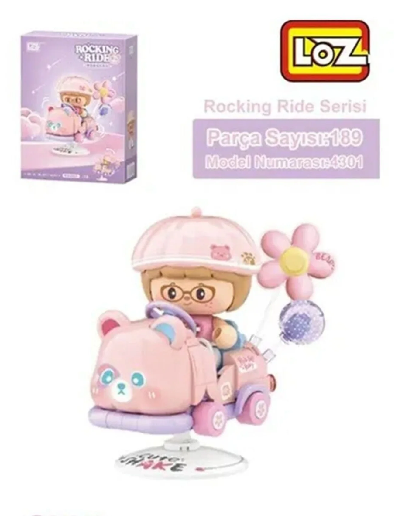 LZ-4301 LOZ PEMBE AYI SALLANMA SÜRÜŞÜ 189 PARÇA BLOCK OYUNCAK