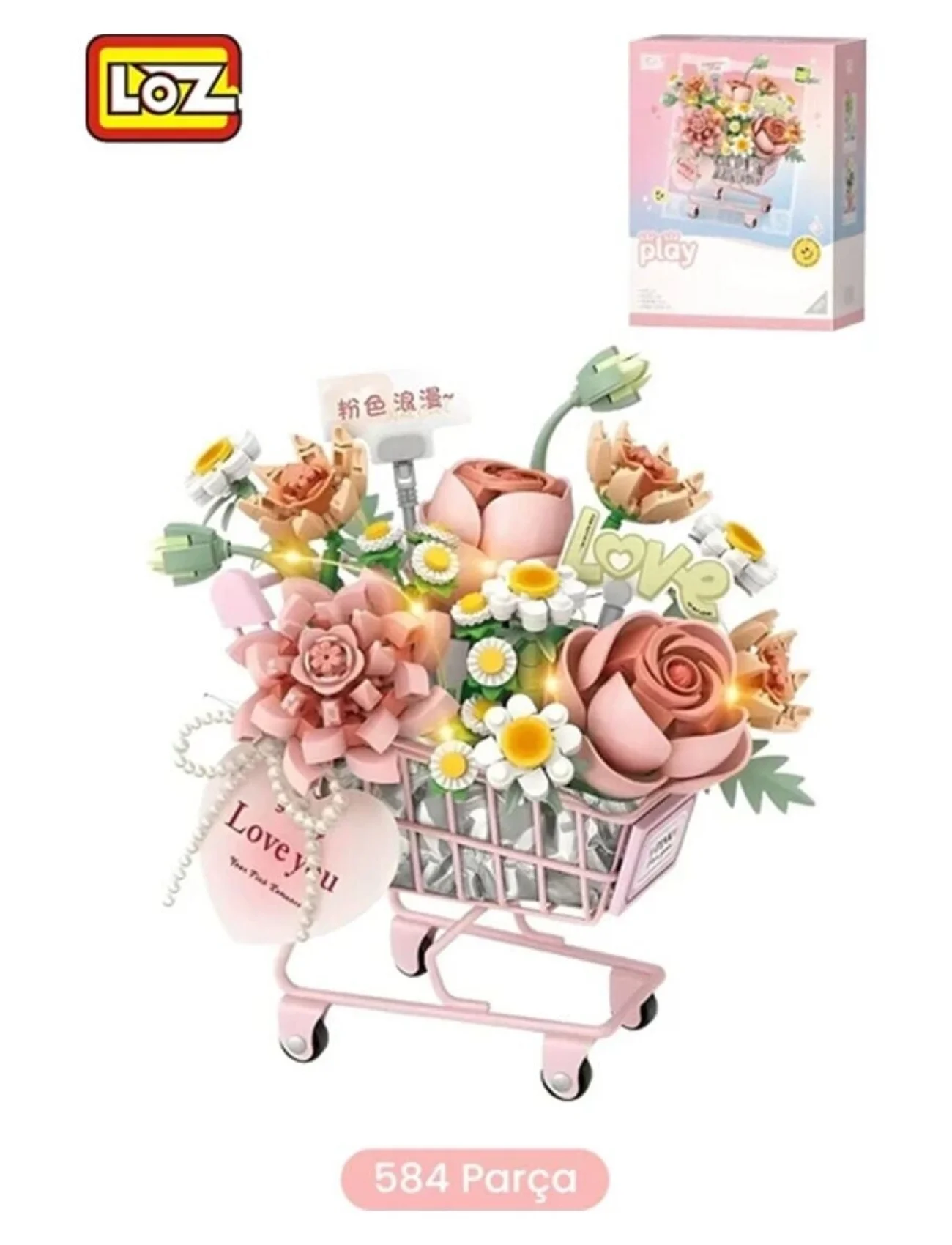 LZ4124 LOZ PEMBE ARABALI ÇİÇEKLER 584 PARÇA BLOCK
