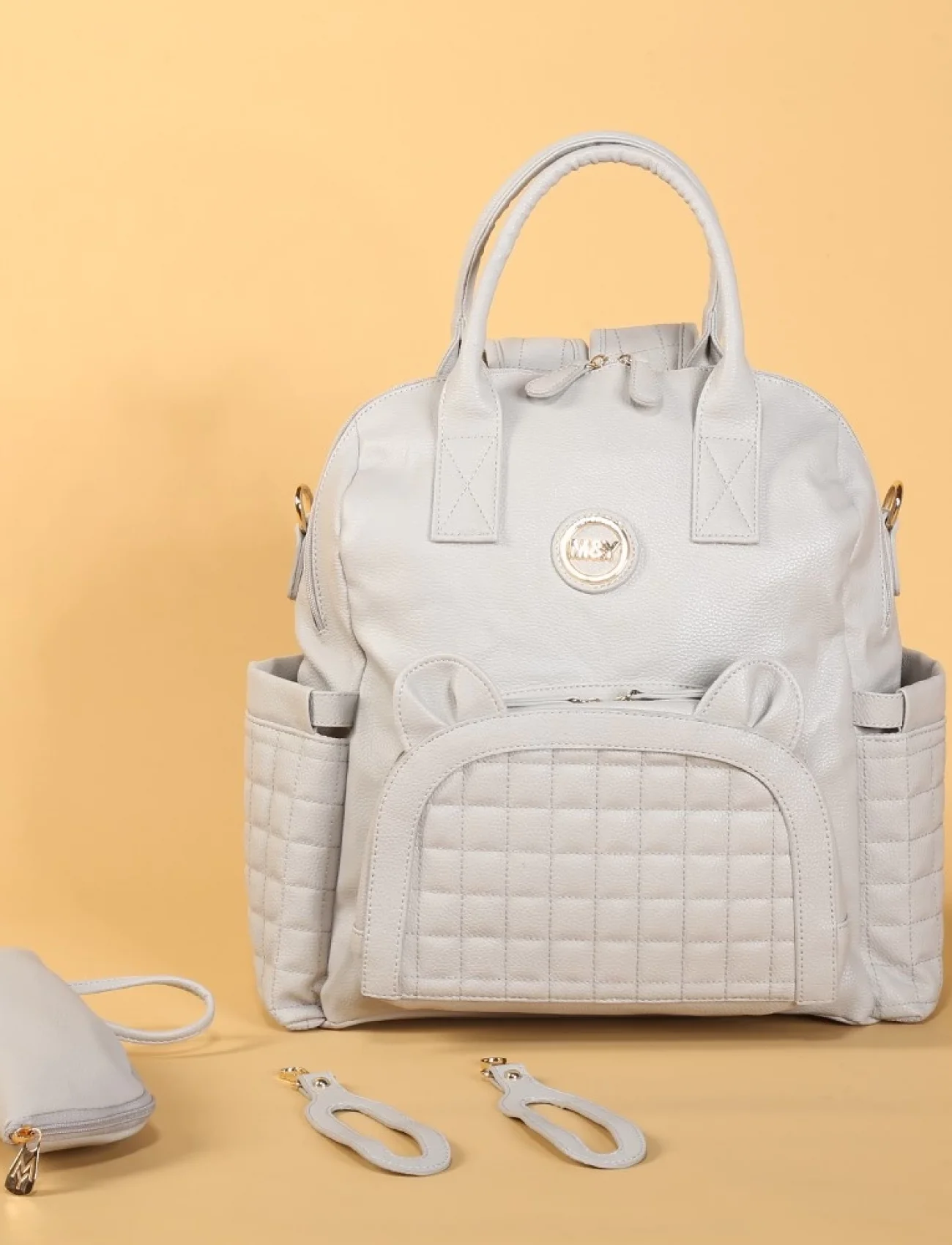 M&y Kitty Deri Anne Bebek Bakım Sırt Çantası 7271 Gri