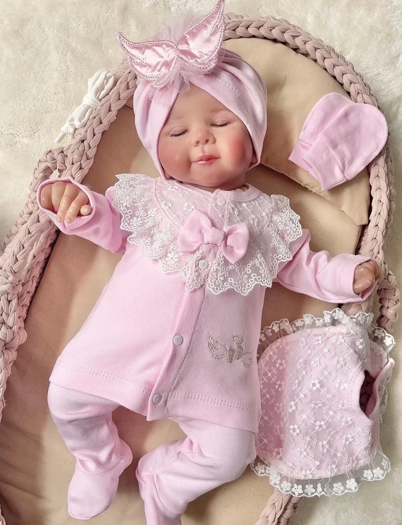 Melek Kanatlı 5li Kız Bebek Hastane Çıkış Seti Pembe