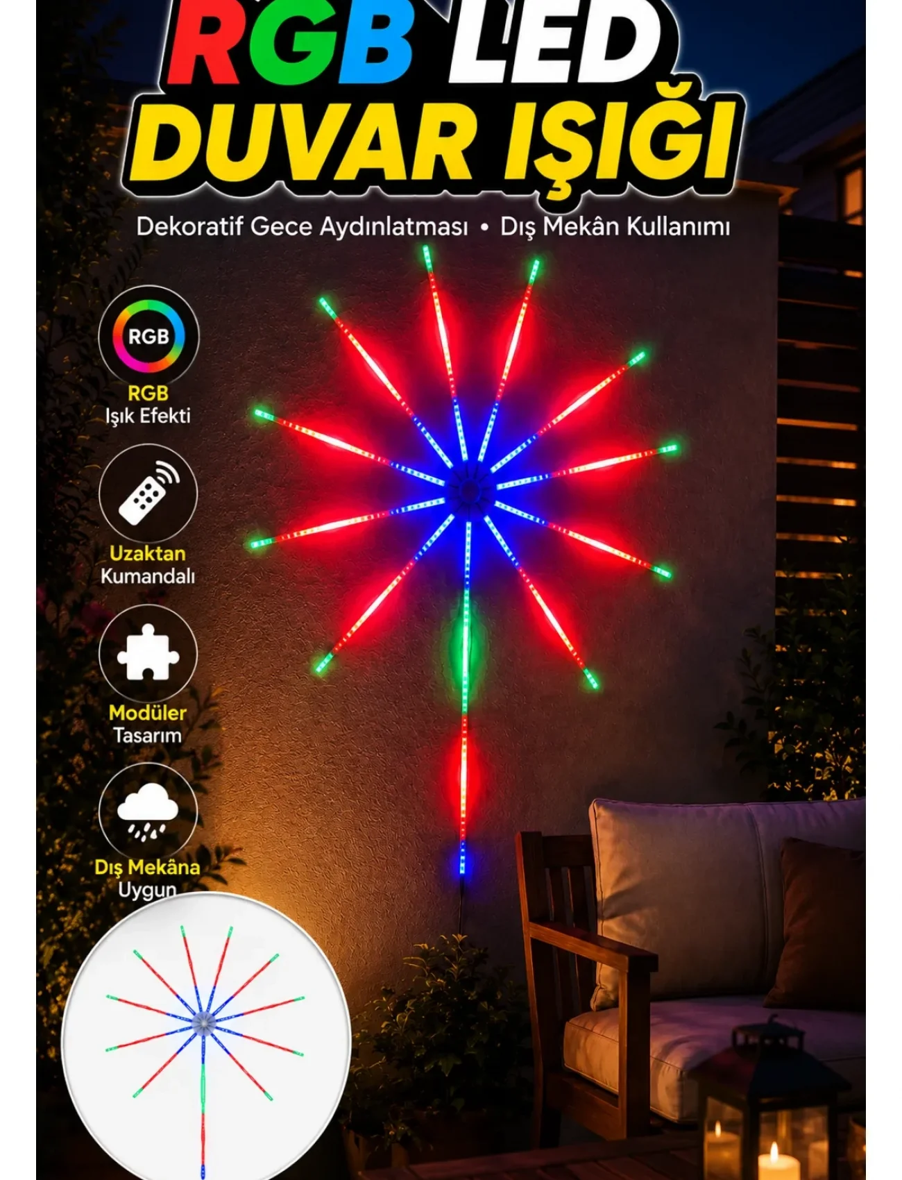 Modüler RGB LED Duvar Işığı  Efektli Uzaktan Kumandalı Yeni Nesil
