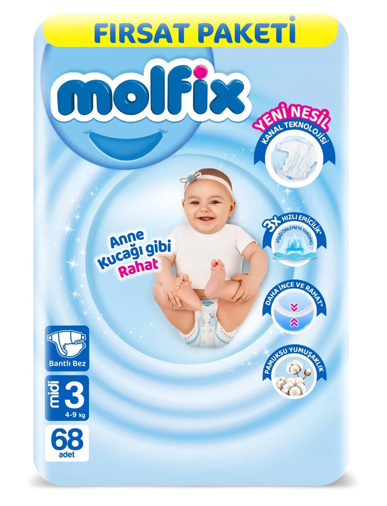 Molfix Bebek Bezi Fırsat Paketi 3 Beden 4-9 Kg 68 Adet