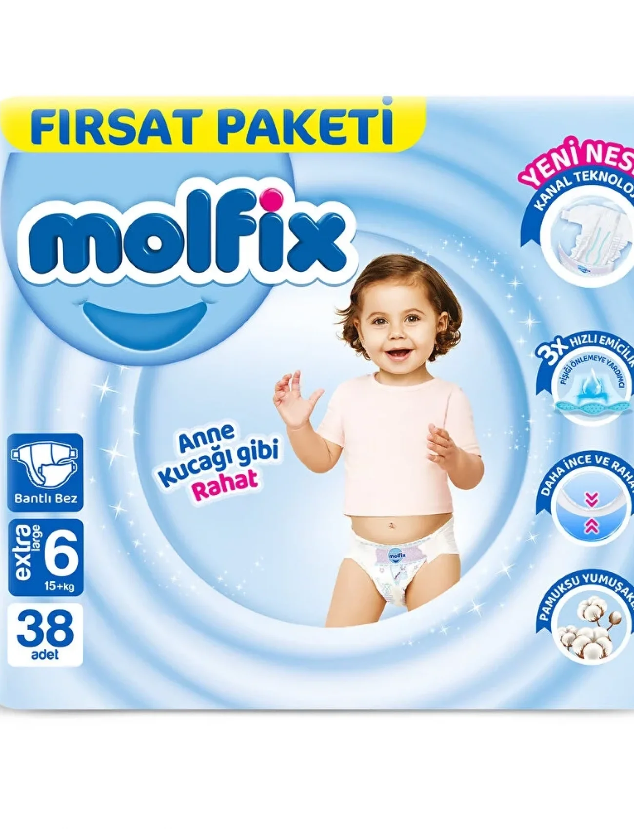 Molfix Bebek Bezi Fırsat Paketi 6 Beden 15+ Kg 38 Adet