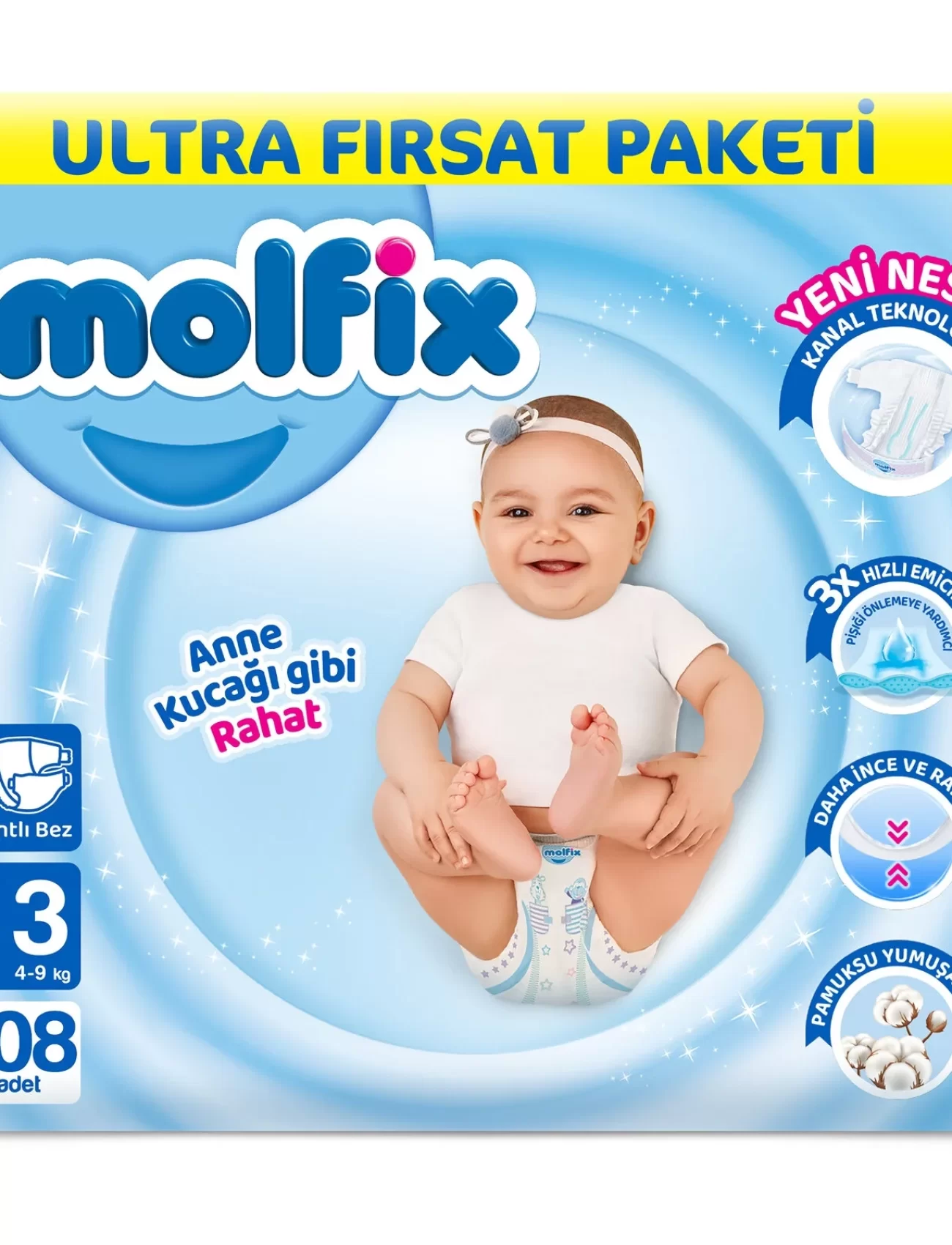 Molfix Bebek Bezi Ultra Fırsat Paketi 3 Beden 4-9 Kg 108 Adet