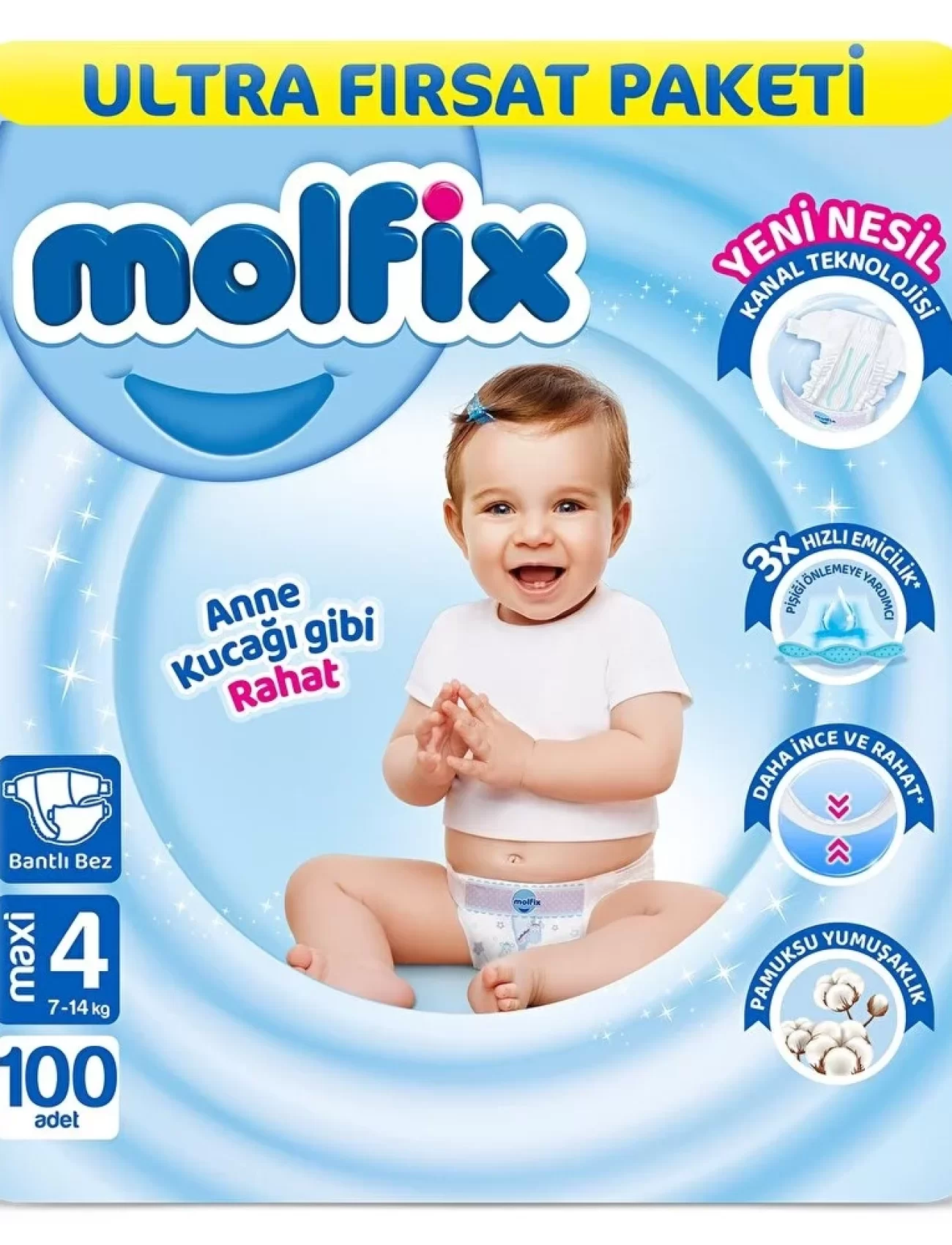 Molfix Bebek Bezi Ultra Fırsat Paketi 4 Beden 7-14 Kg 100 Adet
