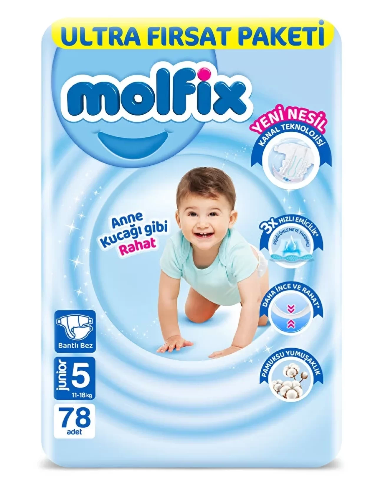 Molfix Bebek Bezi Ultra Fırsat Paketi 5 Beden 11-18 Kg 78 Adet