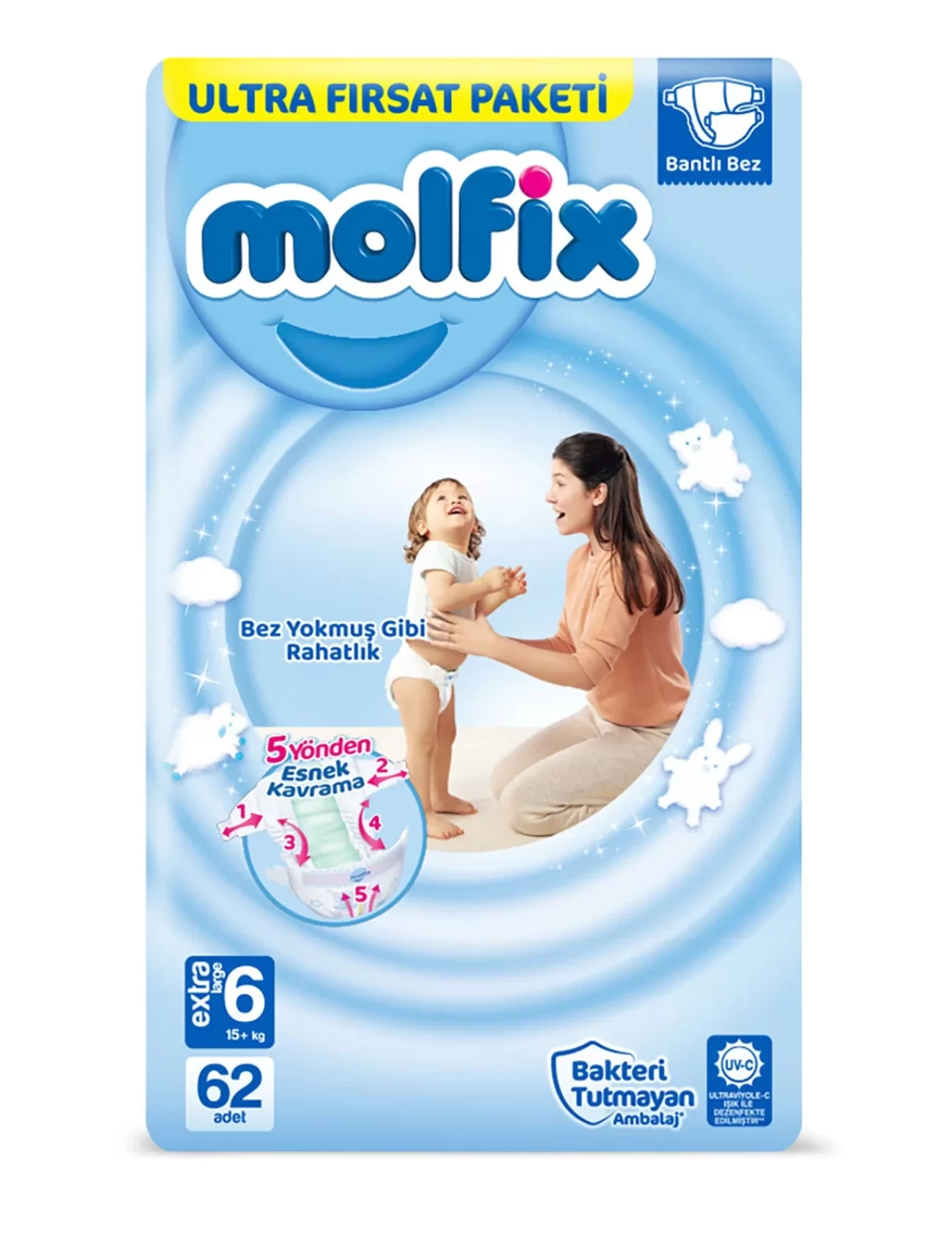 Molfix Bebek Bezi Ultra Fırsat Paketi 6 Beden 15+ Kg 62 Adet