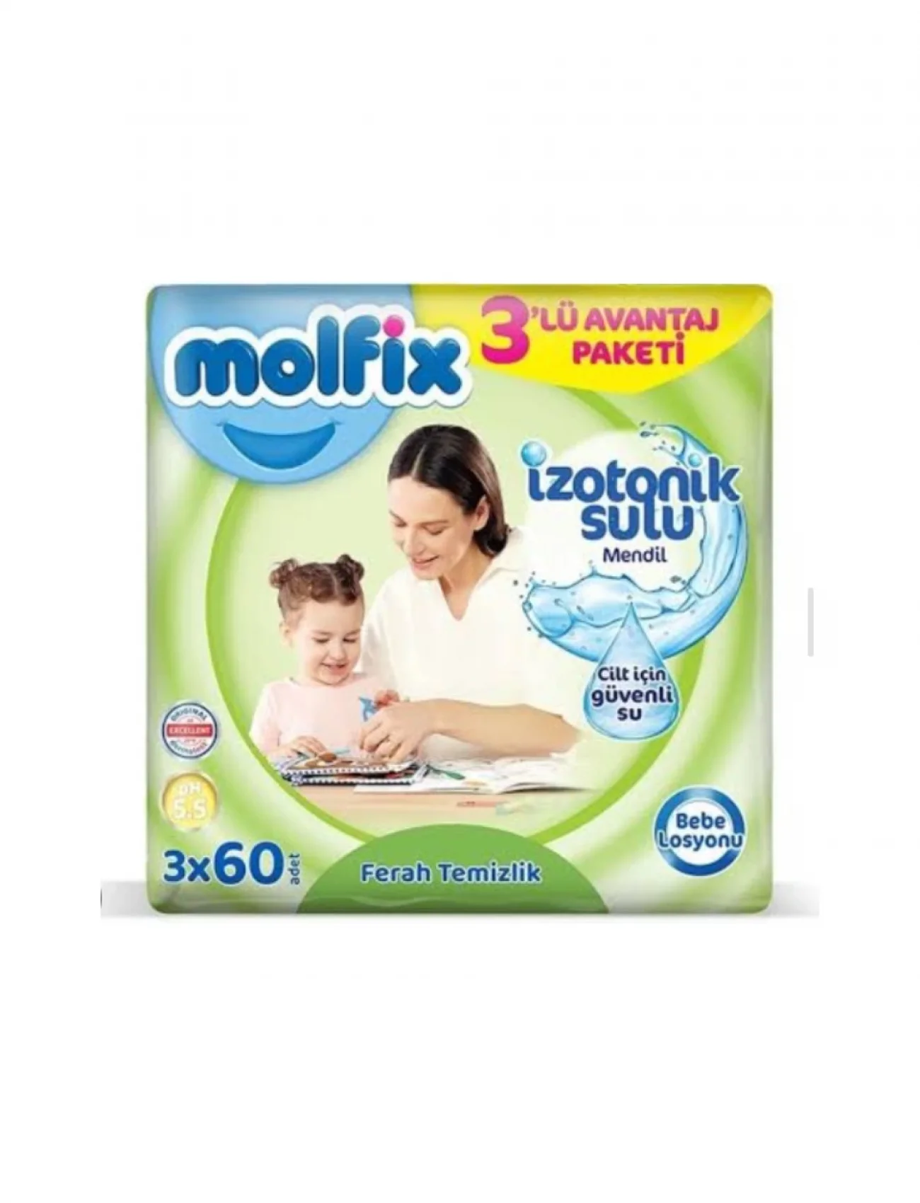 Molfix İzotonik Sulu Ferah Temizlik Islak Havlu Mendil 3Lü 180 Yaprak