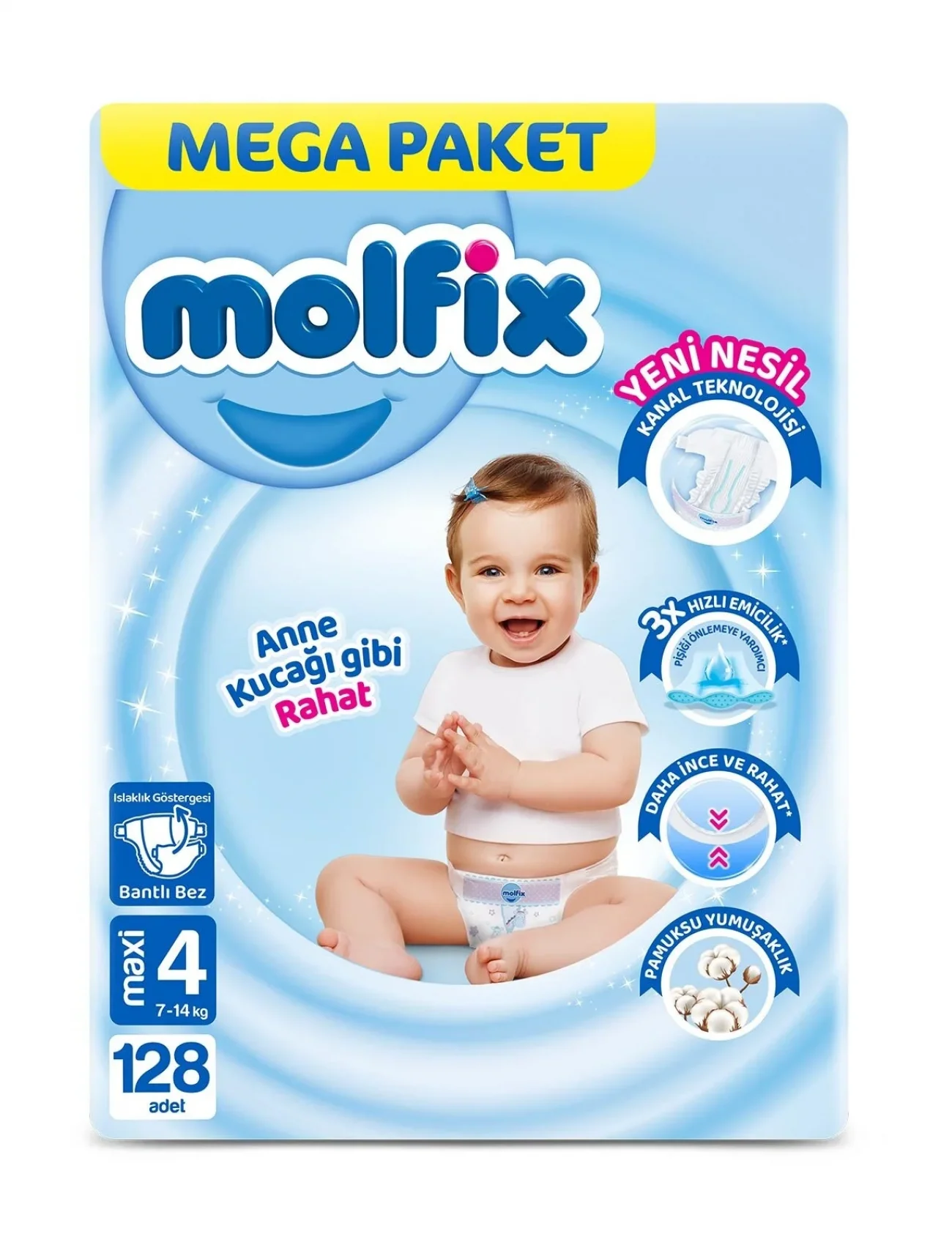 Molfix Mega Paket Bebek Bezi 4 Beden 7-14 Kg 128 Adet