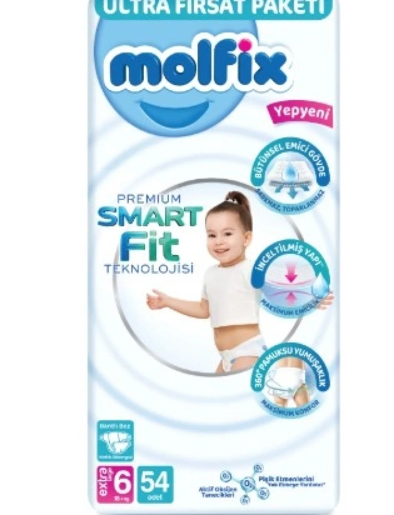 Molfix Premium Bebek Bezi Ultra Fırsat Paketi 6 Beden 15+ Kg 54 Adet