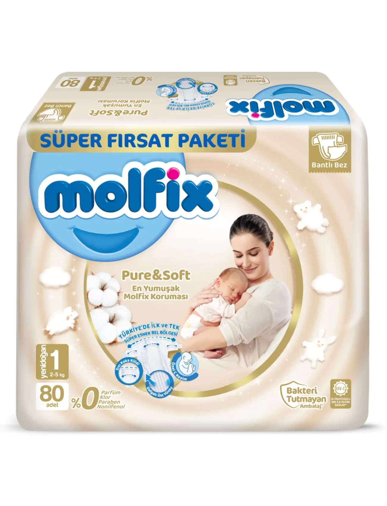 Molfix Pure&Soft Bebek Bezi Süper Fırsat Paketi 1 Beden 2-5 Kg 80 Adet