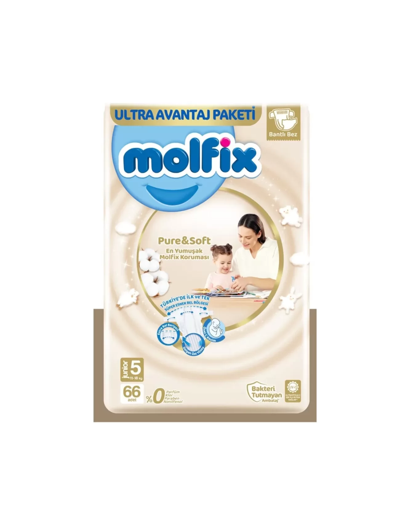 Molfix Pure&Soft Bebek Bezi Ultra Avantaj Paketi 5 Beden 11-18 Kg 66 Adet