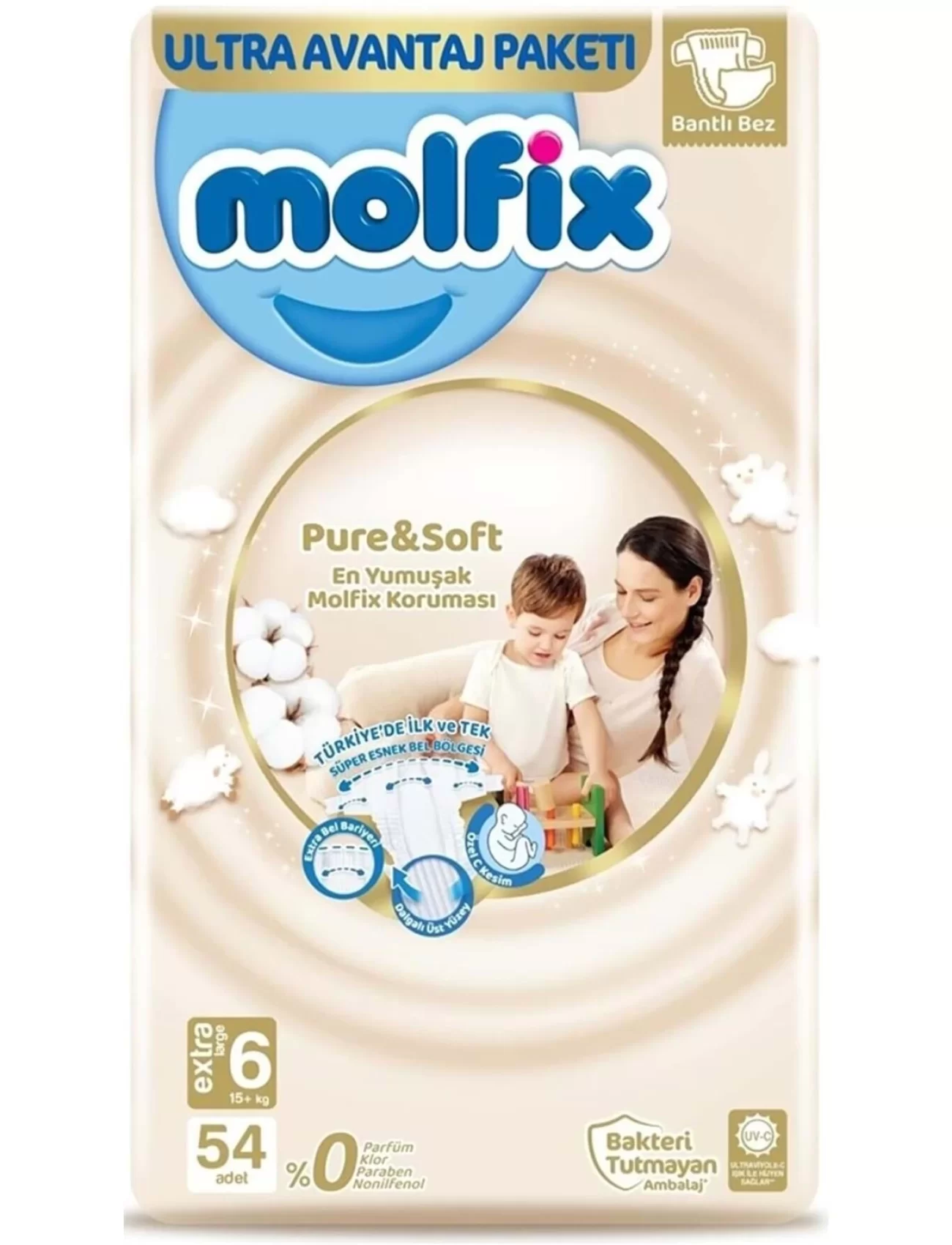 Molfix Pure&Soft Bebek Bezi Ultra Avantaj Paketi 6 Beden 15+ Kg 54 Adet