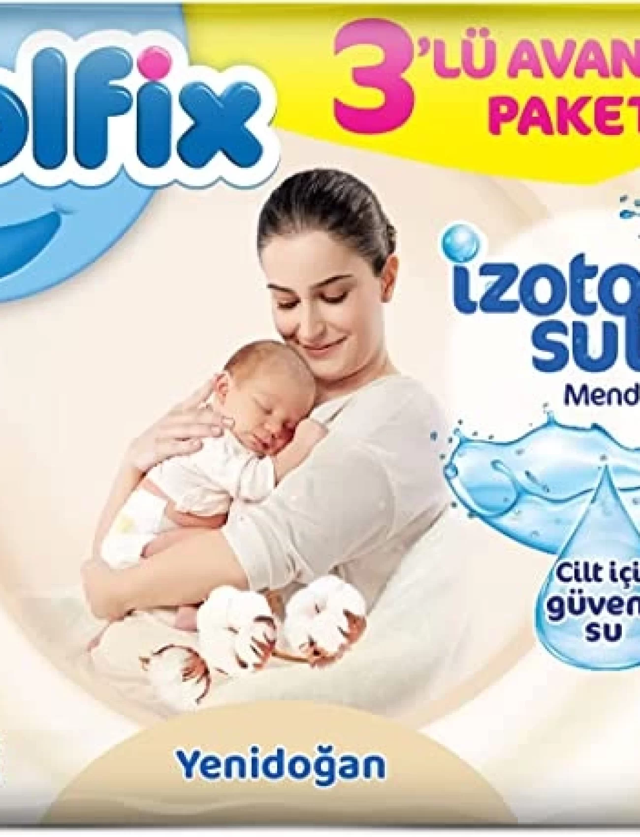 Molfix Yenidoğan İzotonik Sulu Doğal Pamuk Islak Havlu Mendil 3Lü 150 Yaprak