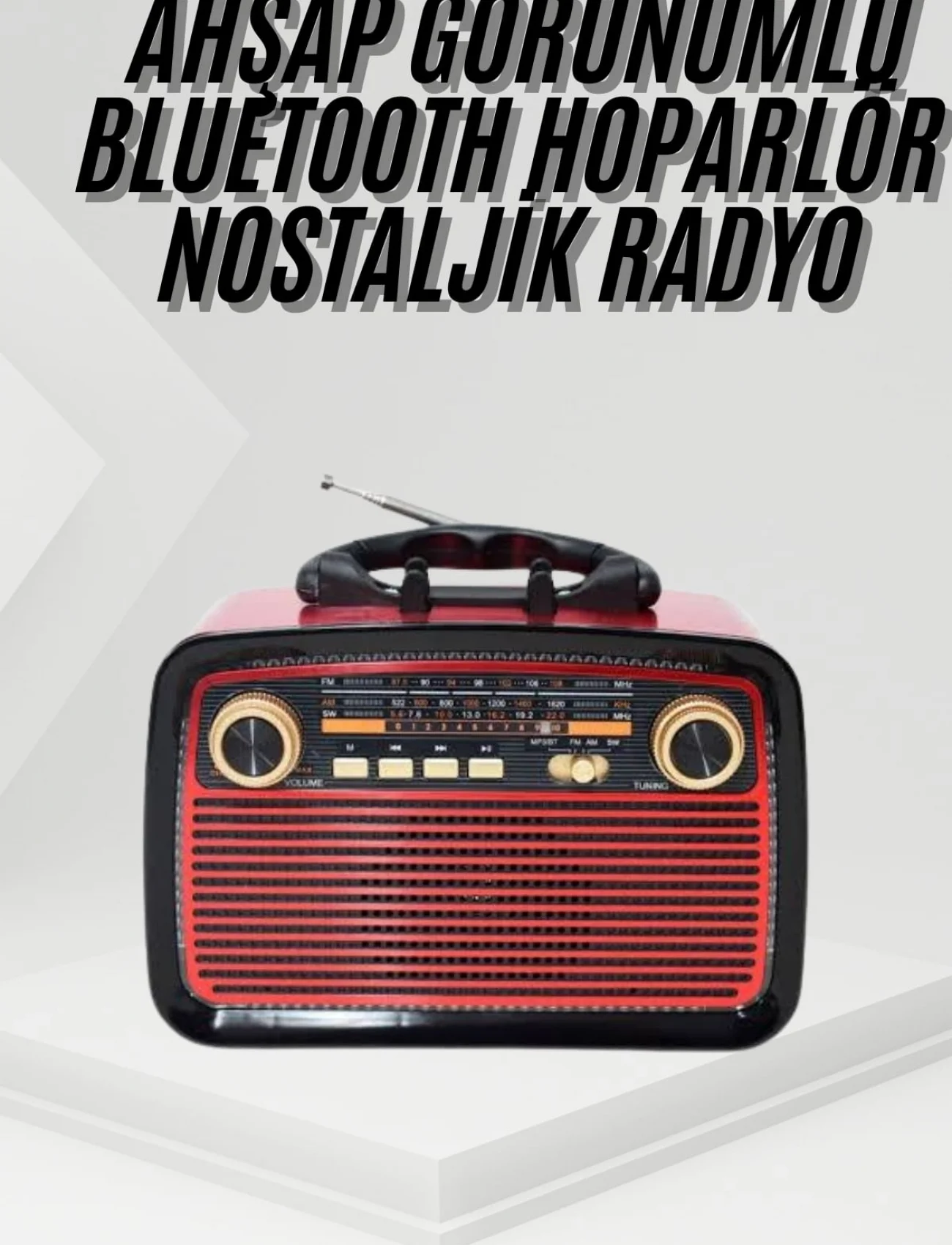 Nostalji Radyo Bluetooth Hoparlör USB-SD Kart Giriş Led Fener Işıklı Bataryalı Pilli