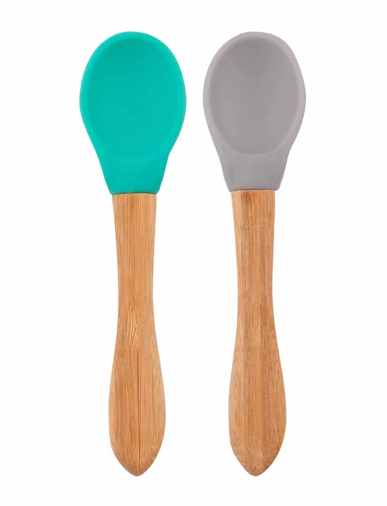 OiOi Bambu Saplı Silikon Mama Kaşığı 2li Aqua Green / Powder Grey