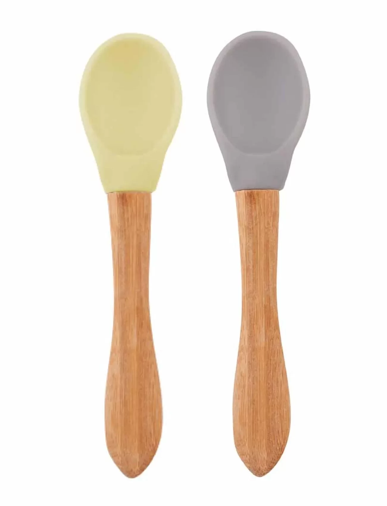 OiOi Bambu Saplı Silikon Mama Kaşığı 2li Mellow Yellow / Powder Grey